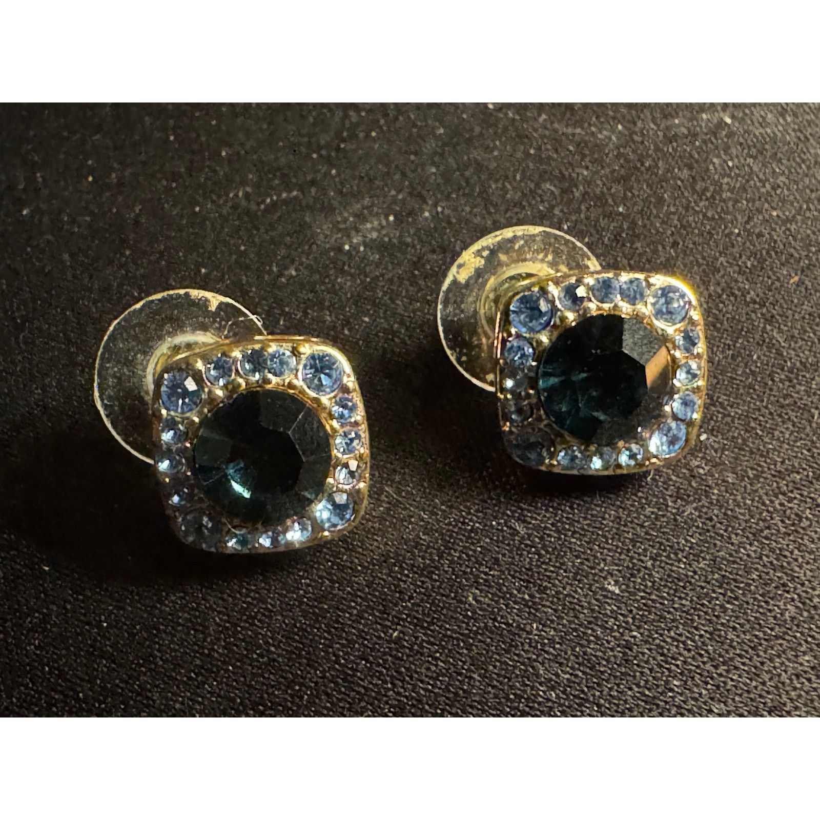 Other Vintage Dark Blue Cabochon and Light Blue Crystals Earrings Size ONE SIZE - 2 Thumbnail