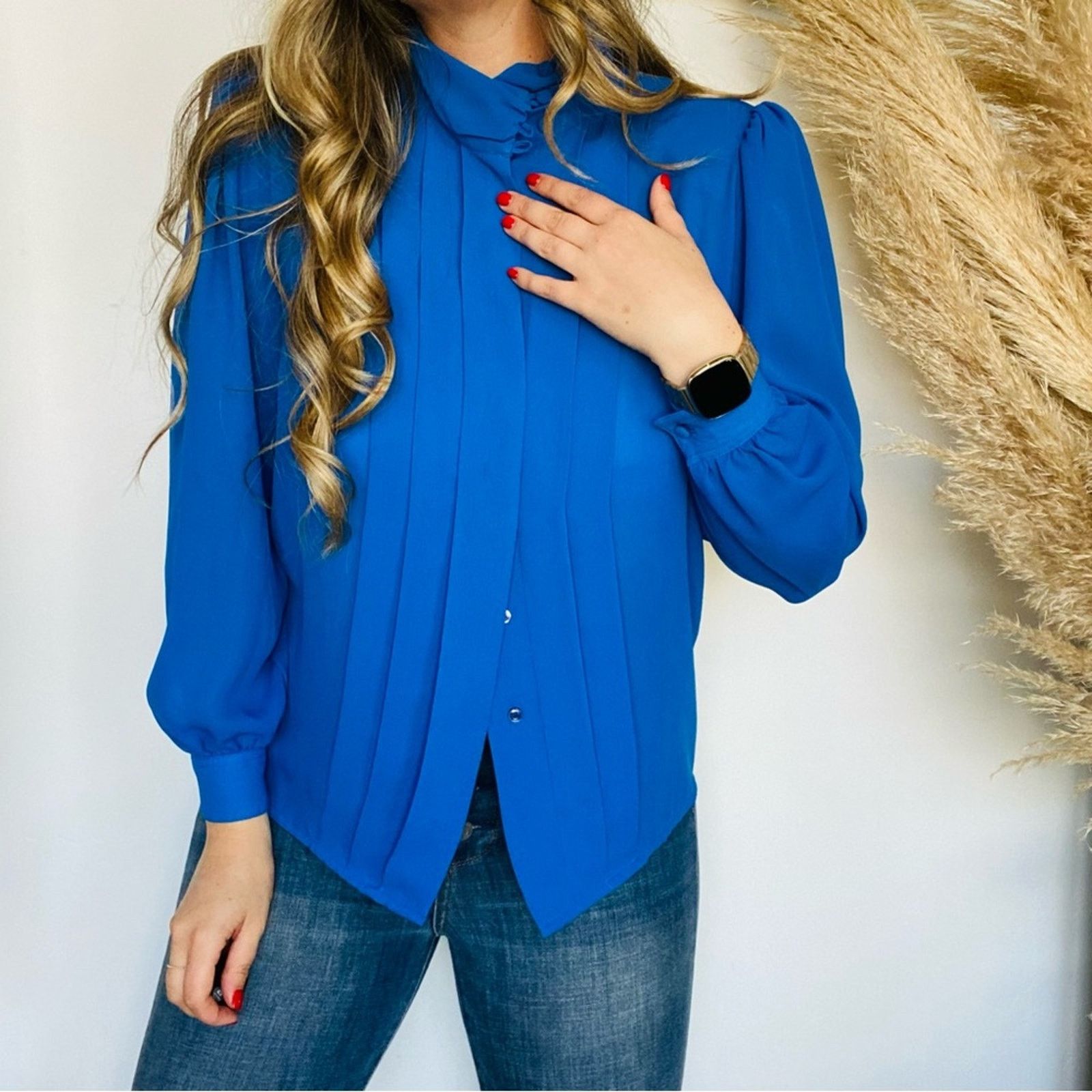 Vintage VINTAGE Royal Blue Long Sleeve Sheer Button Blouse Shirt Top Size S / US 4 / IT 40 - 1 Thumbnail