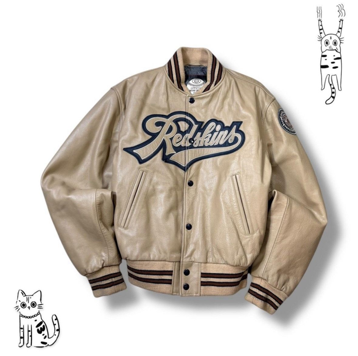 Other Redskins leather jacket beige and blue men’s size medium Size US M / EU 48-50 / 2 - 1 Thumbnail