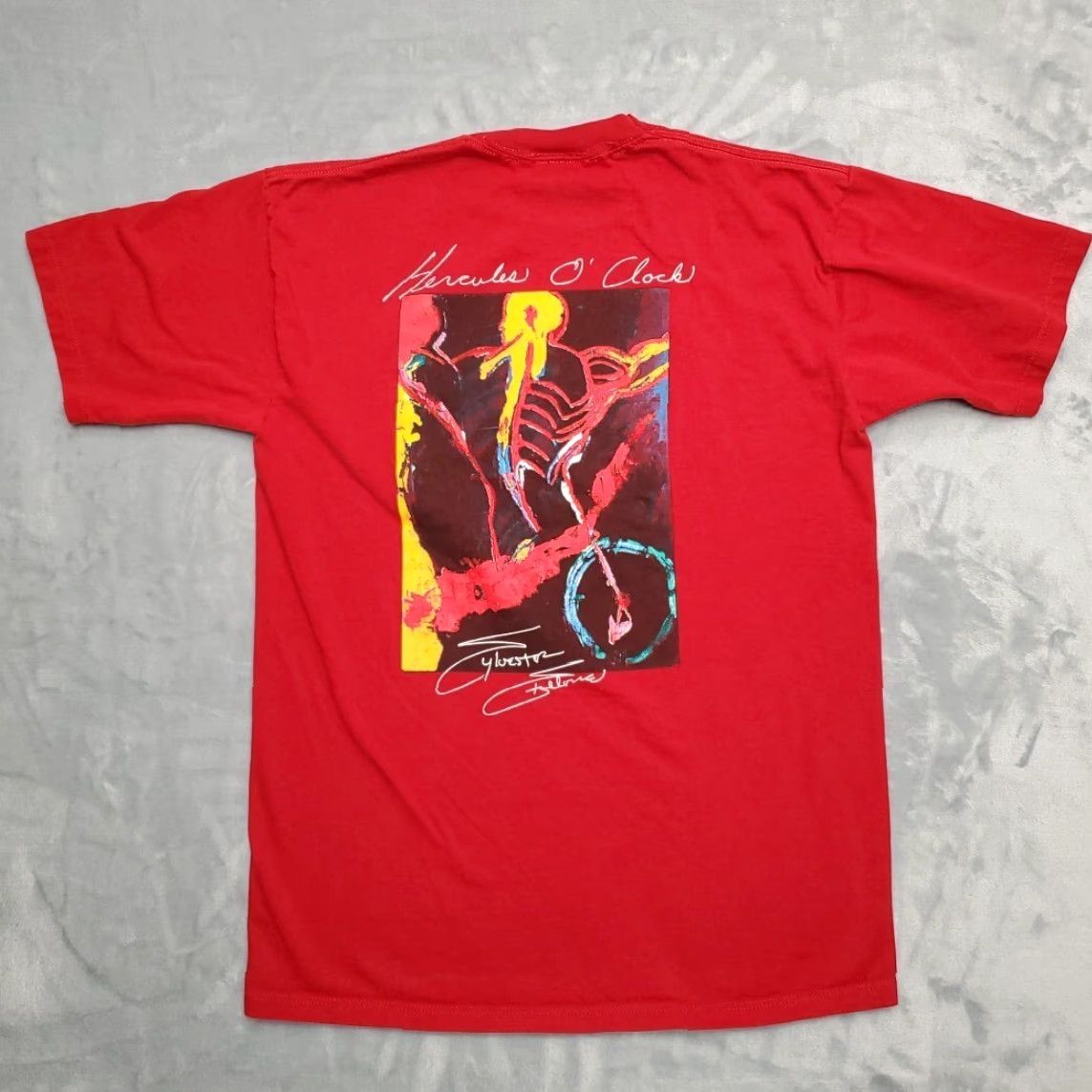 Planet Hollywood VINTAGE Planet Hollywood Shirt Mens M Red Crew Neck Cotton Jersey Short Sleeve Graphic Print 90s Sylvester Stallone Hercules O Clock Mens Size US M / EU 48-50 / 2 - 6 Thumbnail