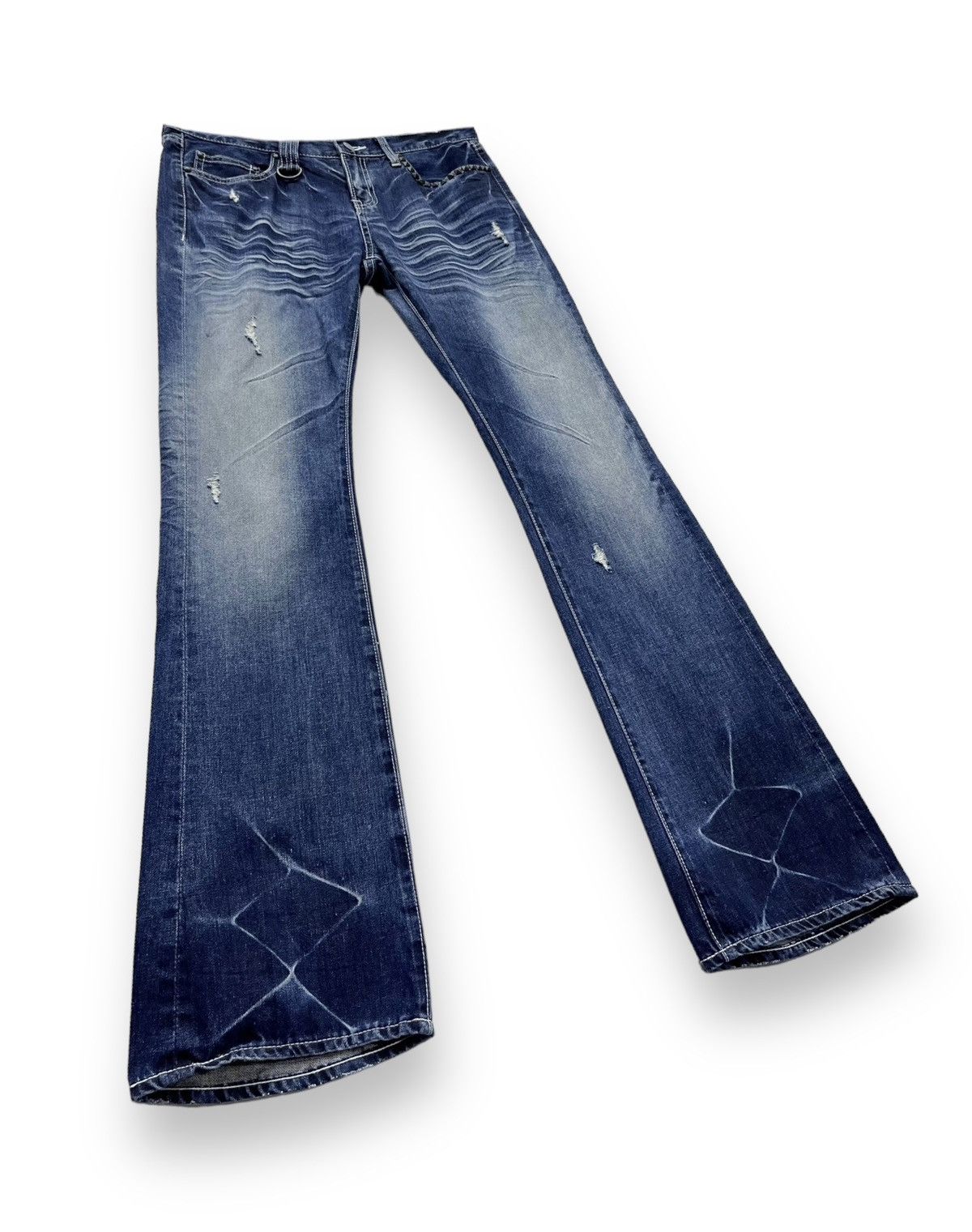 Blue Blue Japan FLARE🔥Vintage CAVARIA PUNK Studded Distressed Blue Denim Size US 32 / EU 48 - 4 Thumbnail