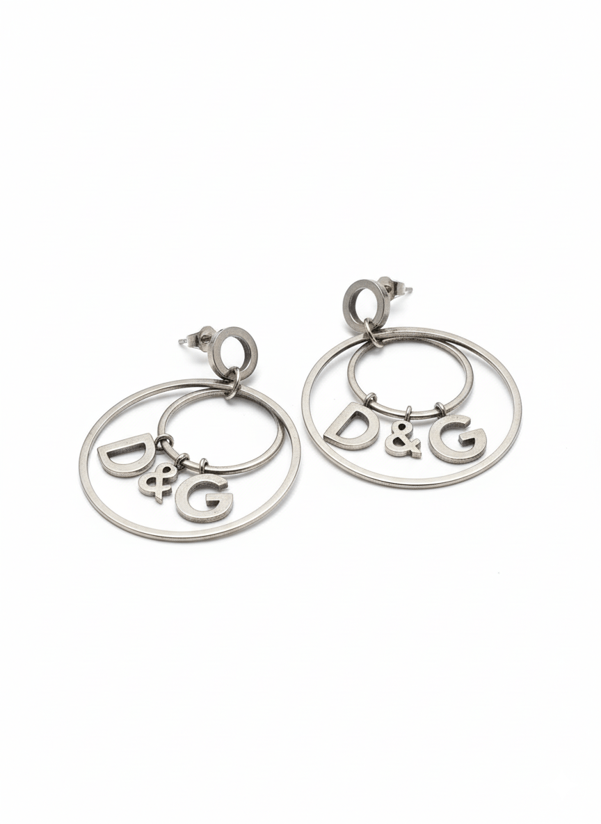 Dolce & Gabbana D&G Double Hoop Logo Earrings, c.2000s Size ONE SIZE - 1 Preview
