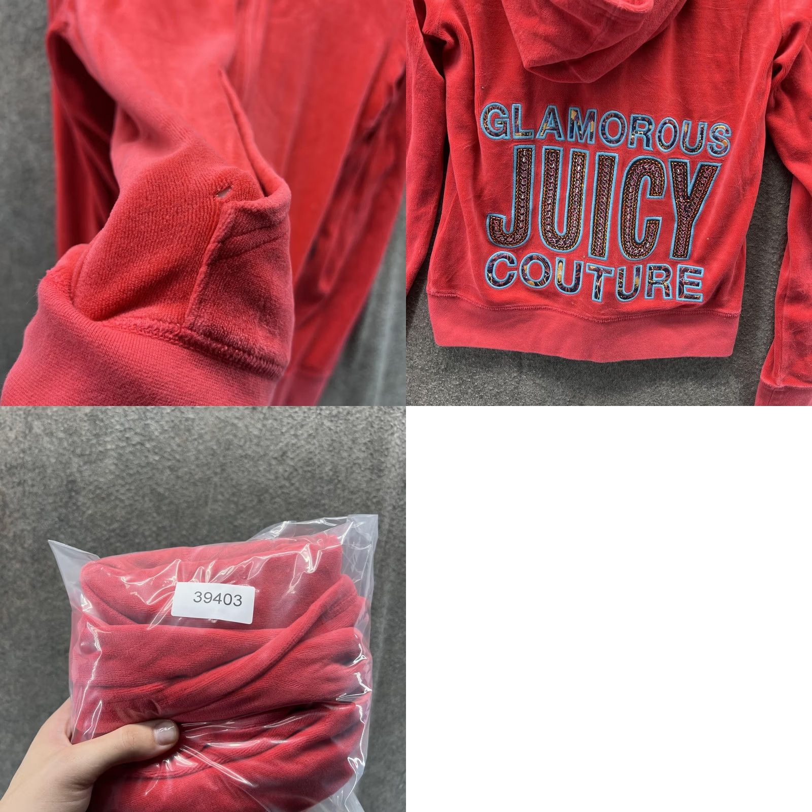 Juicy Couture Juicy Couture Hoodie Womens XS Red Velour Glamorous Logo Full Zip Sweatshirt Size XS / US 0-2 / IT 36-38 - 8 Thumbnail