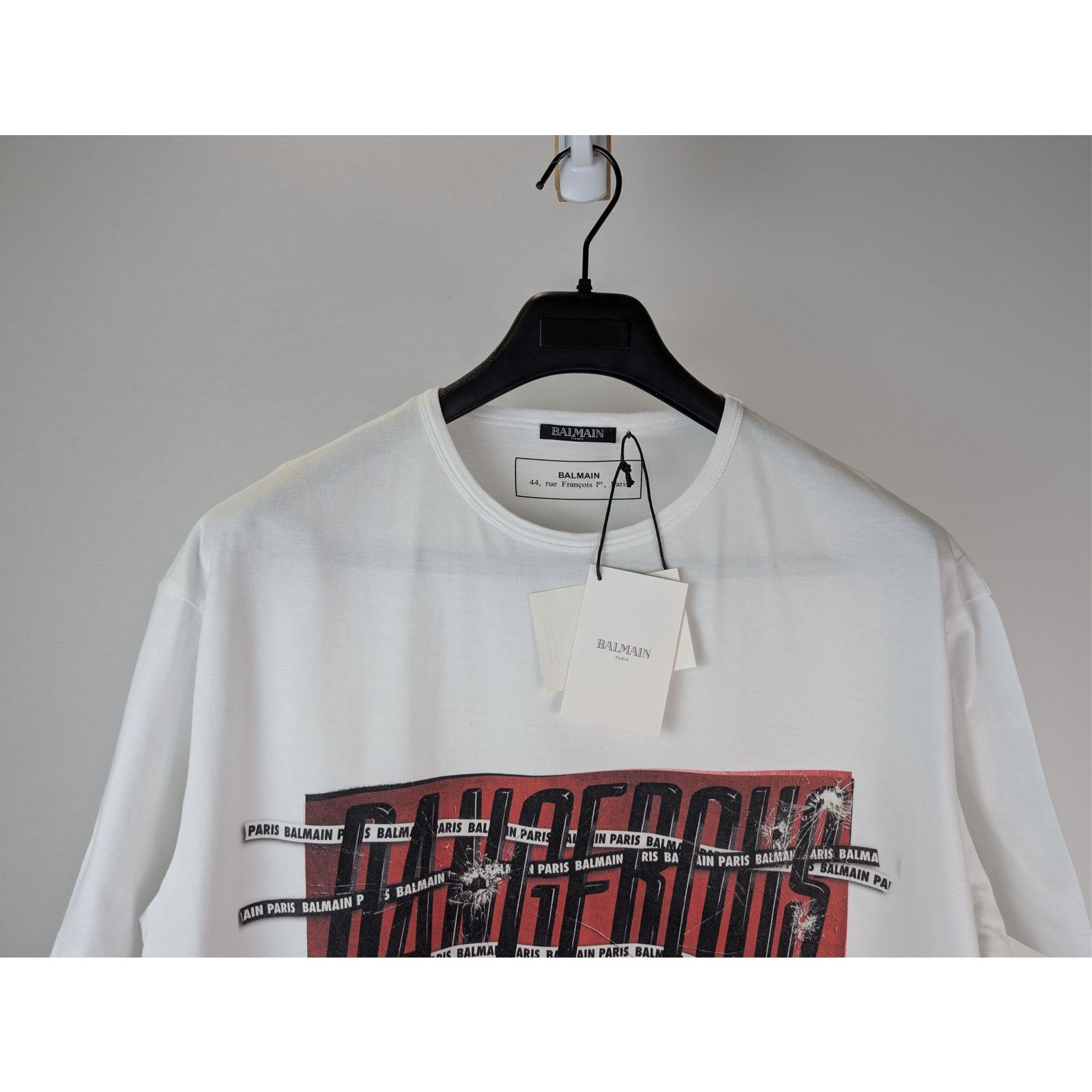 Balmain o1rshd1 Dangerous Print Cotton Crewneck T-Shirt in White Size US S / EU 44-46 / 1 - 3 Thumbnail