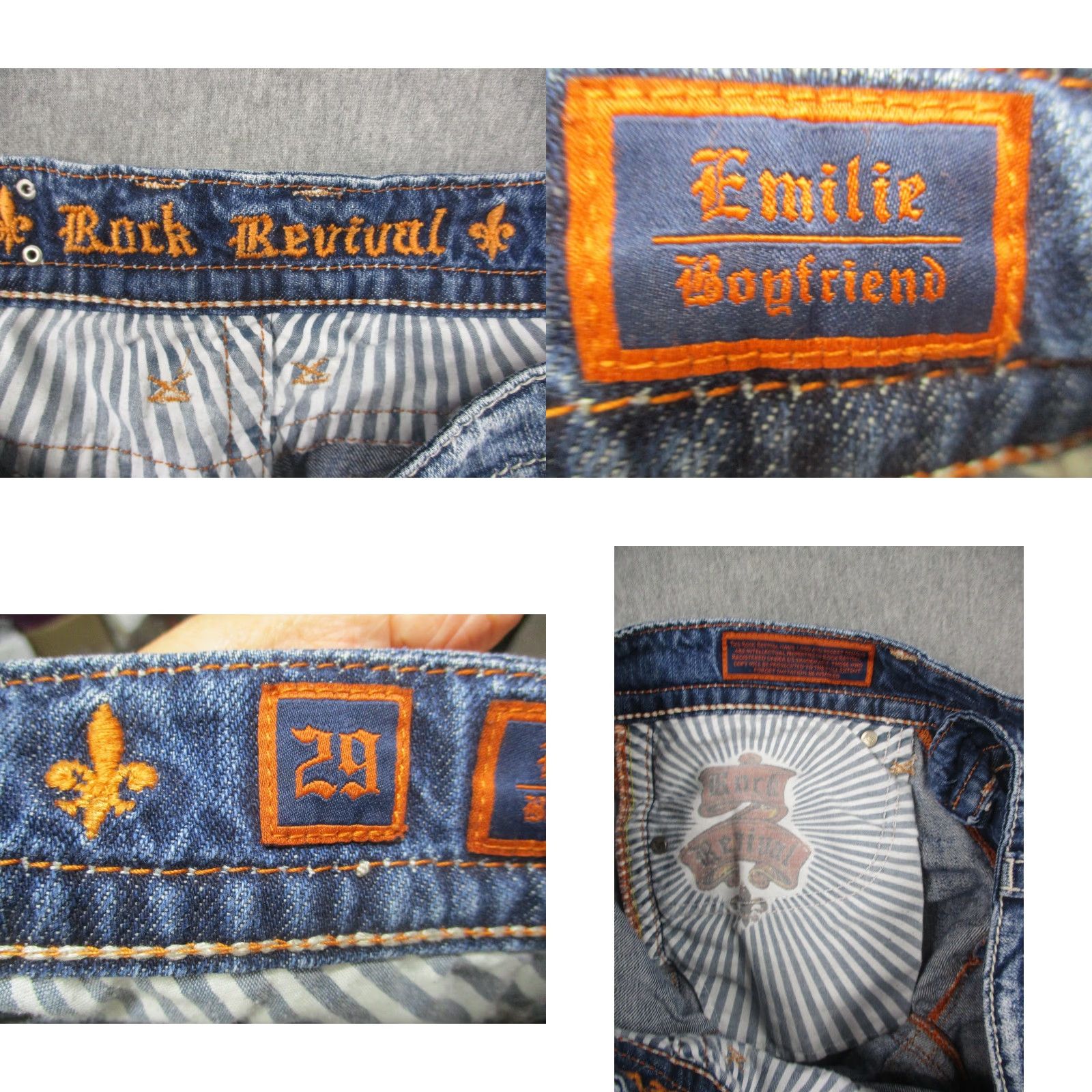 Vintage Rock Revival Jeans Womens 29 Blue Emilie Boyfriend Distressed Selvedge Size 29" - 9 Thumbnail
