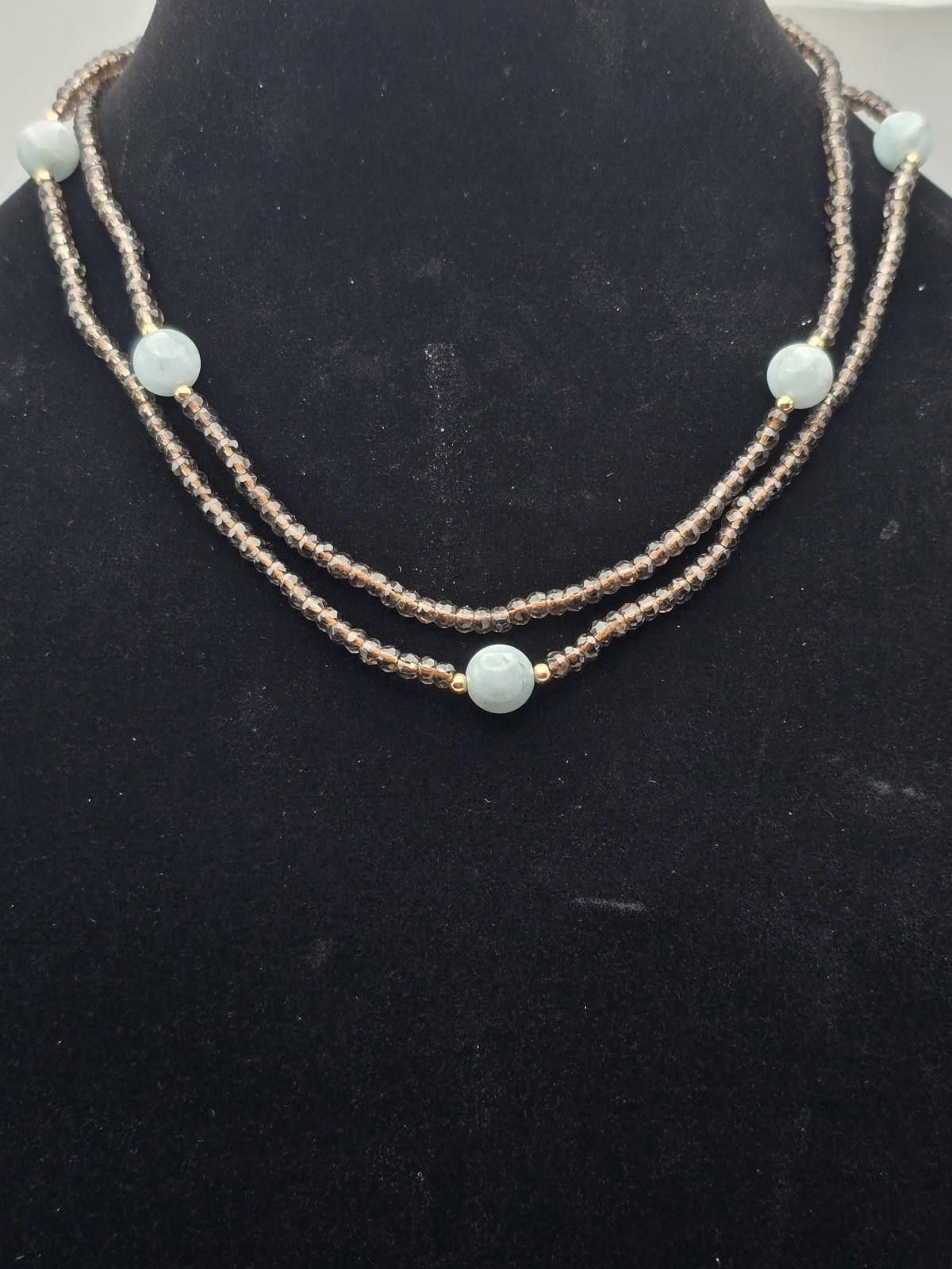 The Unbranded Brand Smoky Quartz Aquamarine Necklace 14k Gold Clasp & Spacers Size ONE SIZE - 1 Thumbnail