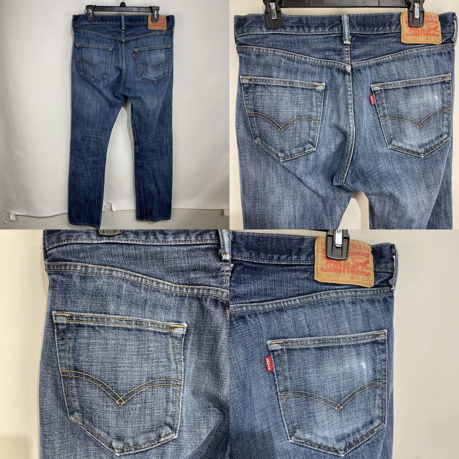 Levi's Levi's 501 Jeans Mens 34x34 Blue Denim Button Fly Distressed Casual Pants Size US 34 / EU 50 - 9 Thumbnail