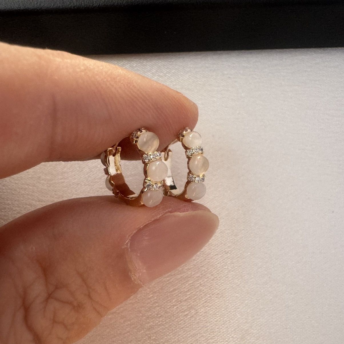 Designer 14mm Cat's Eye Stone Small Gold Hoop Earrings for Women Size ONE SIZE - 4 Thumbnail