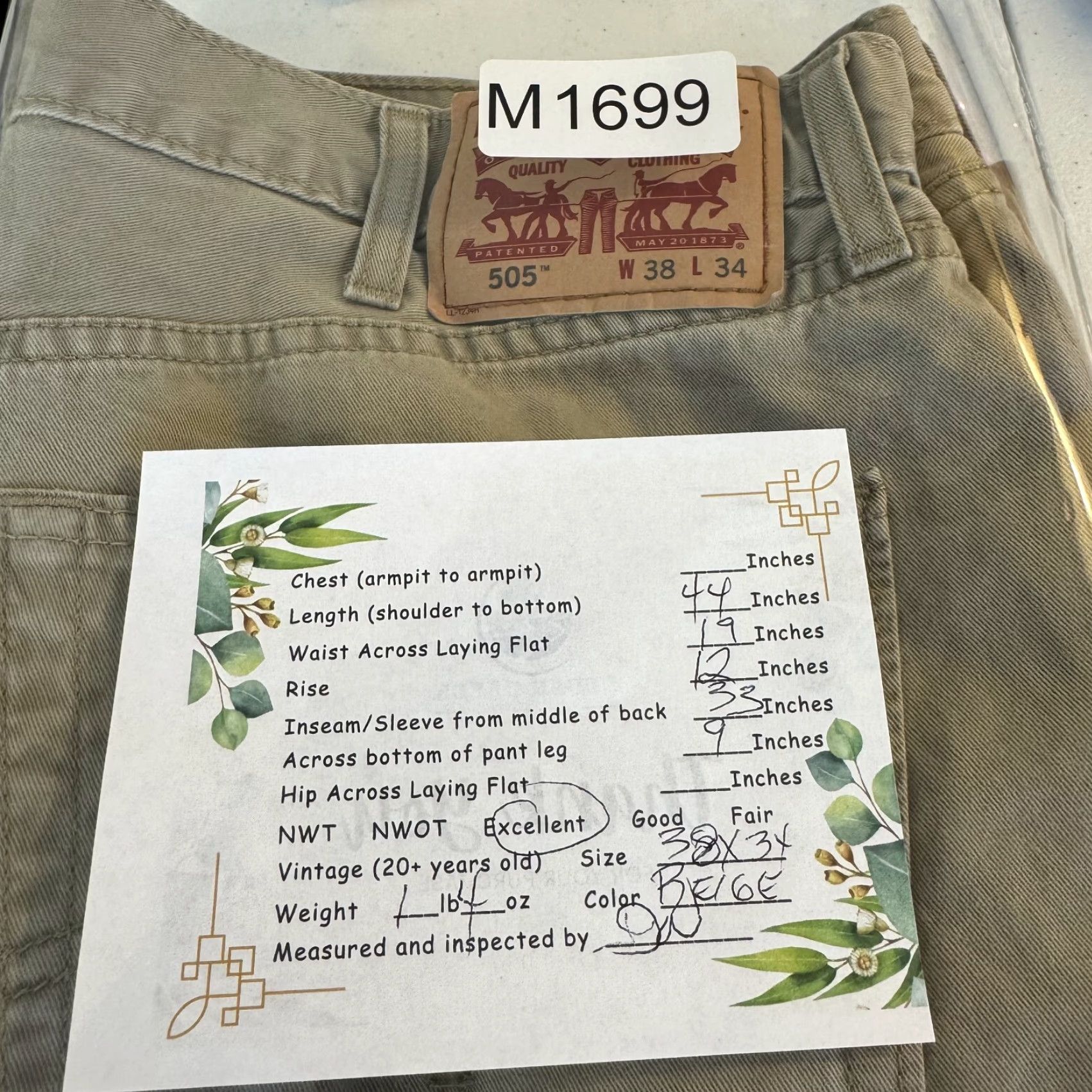 Levi's Levi's 505 Jeans Beige 38 X 34 Regular Straight Mid-Rise Denim Mens Size US 38 / EU 54 - 8 Thumbnail
