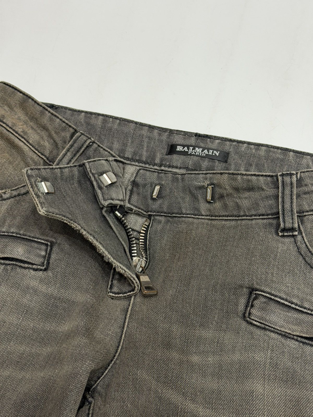 Balmain BALMAIN Decarnin SS 2010 Oil Stained Runway Biker Zip Jeans Size US 28 / EU 44 - 16 Thumbnail