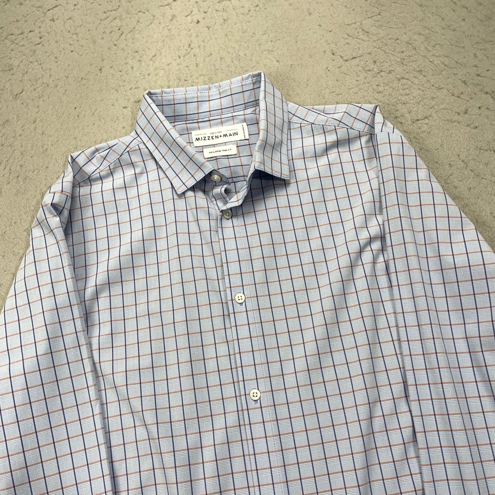 Mizzen+Main Mizzen+Main Shirt Mens 2XL Trim Blue Check Performance Stretch Shirt Men 2XL Slim Casual Button-Up Size US XXL / EU 58 / 5 - 3 Thumbnail