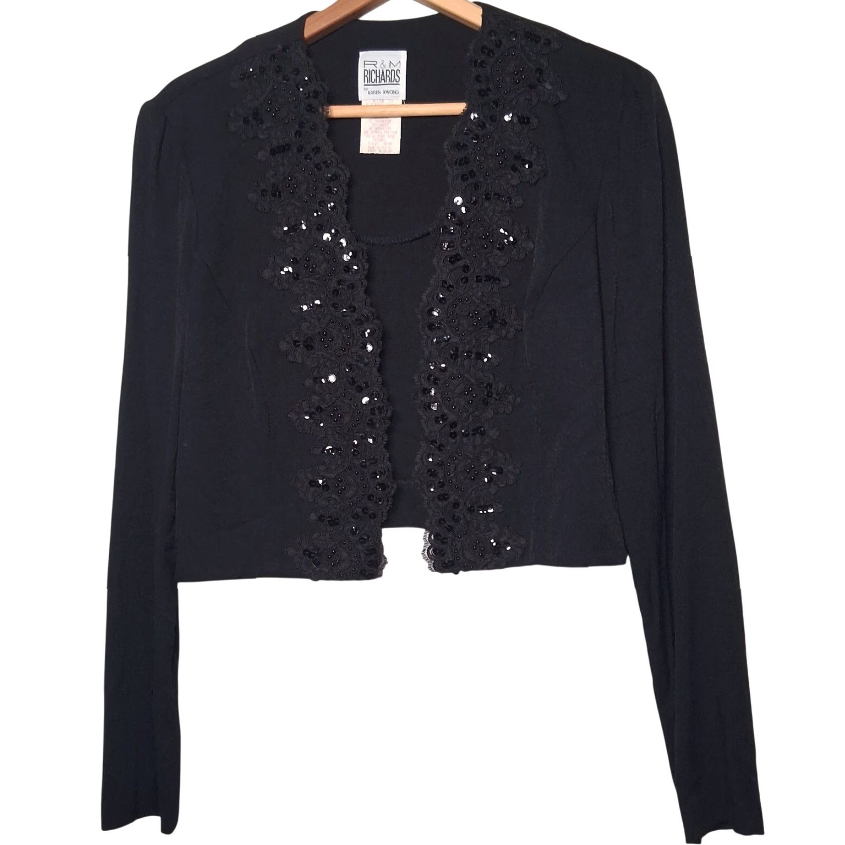 Vintage VINTAGE R & M Richards Bolero Shirt Cropped Black Lace Beads Sequins Open Front Long Sleeve Size 10 Womens Size L / US 10 / IT 46 - 2 Thumbnail
