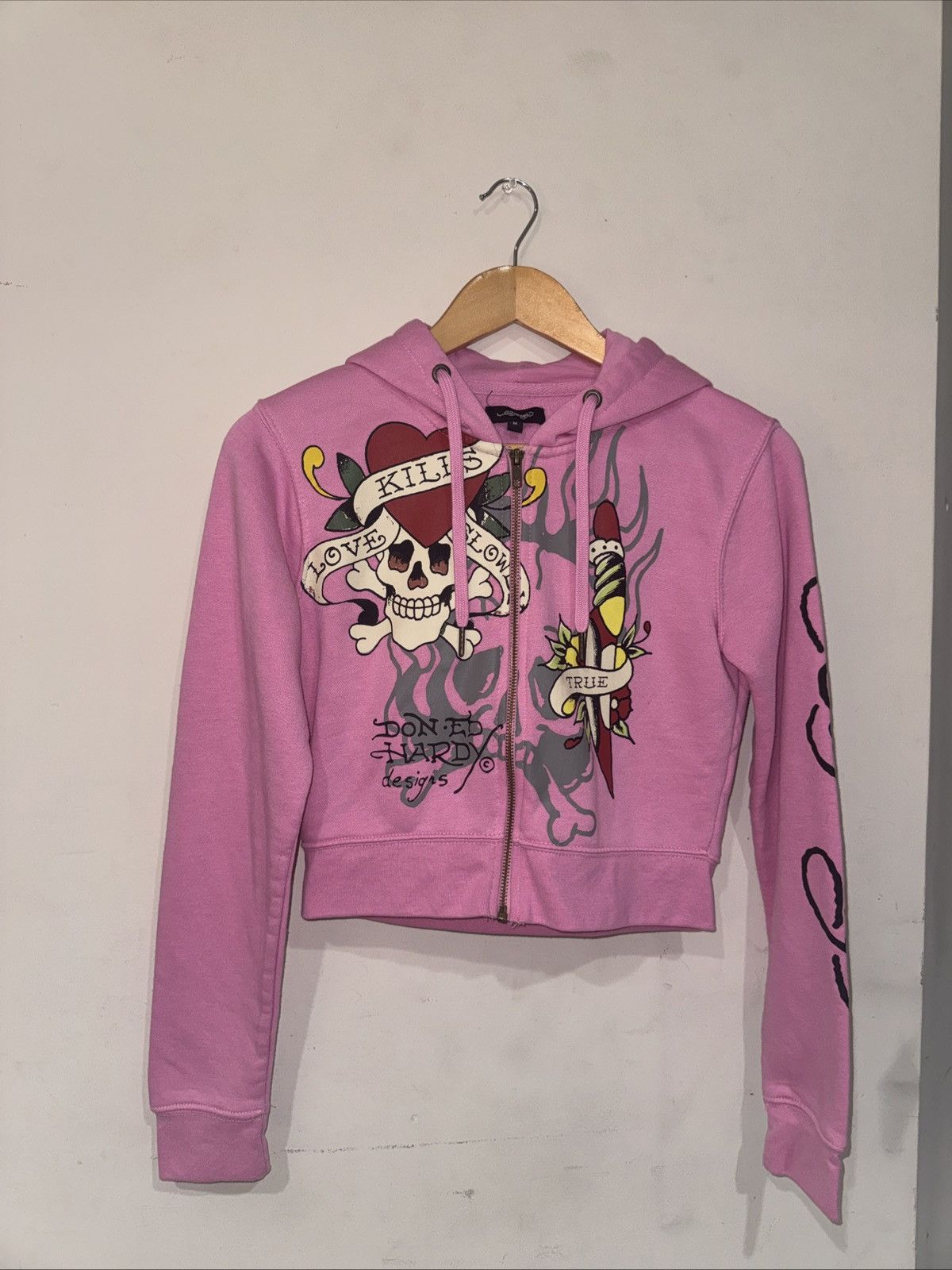 Ed Hardy Pink Ed Hardy Crop Zip Sweater w Hoodie Size M / US 6-8 / IT 42-44 - 1 Thumbnail