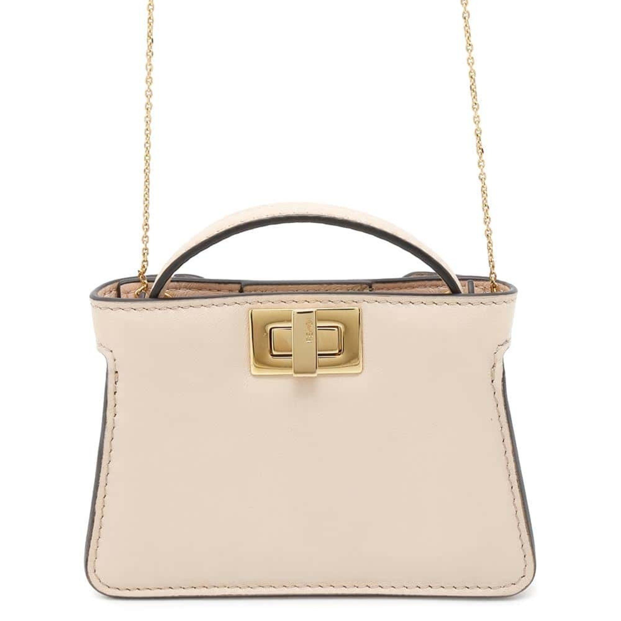Fendi Chain Shoulder Pouch Nano Peekaboo Leather 7Ar993 Fendi Pochette Bag Charm in Beige, Women's