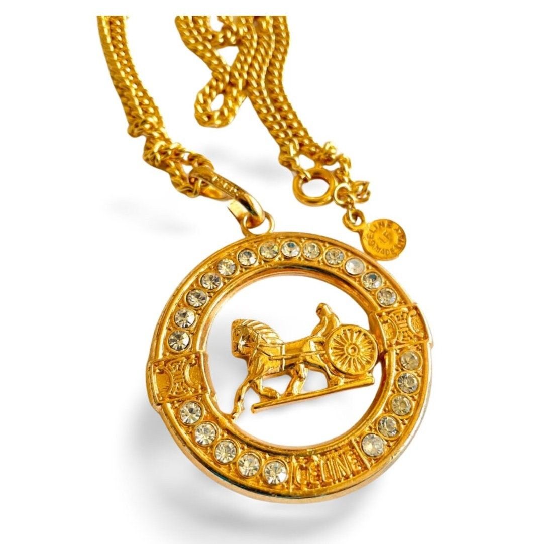 Celine Vintage Celine gold chain necklace with crystal triomphe. Size ONE SIZE - 4 Thumbnail