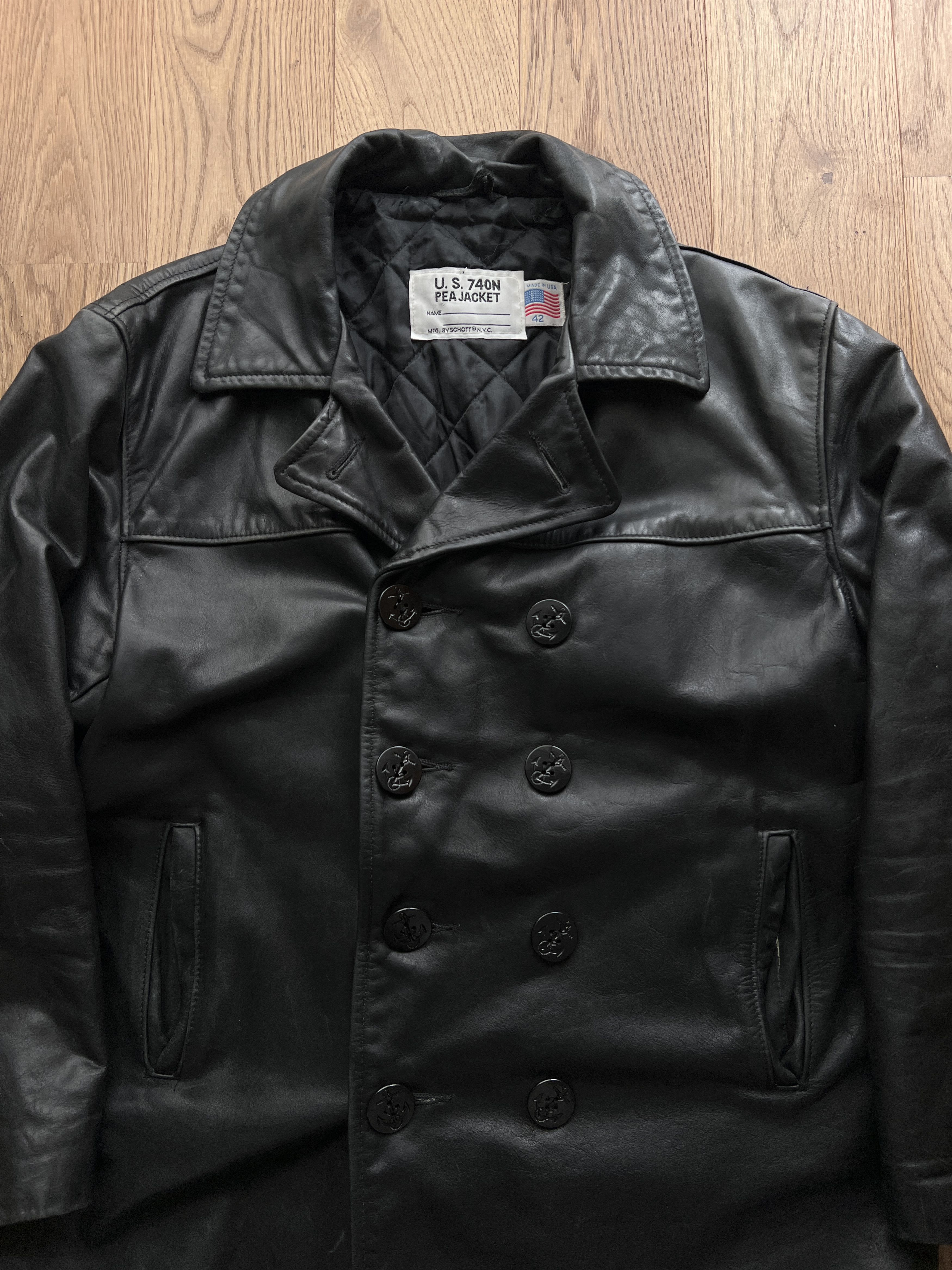 Schott Schott USA 740N PEA Jacket vintage 80s Leather rare coat Size US M / EU 48-50 / 2 - 11 Thumbnail