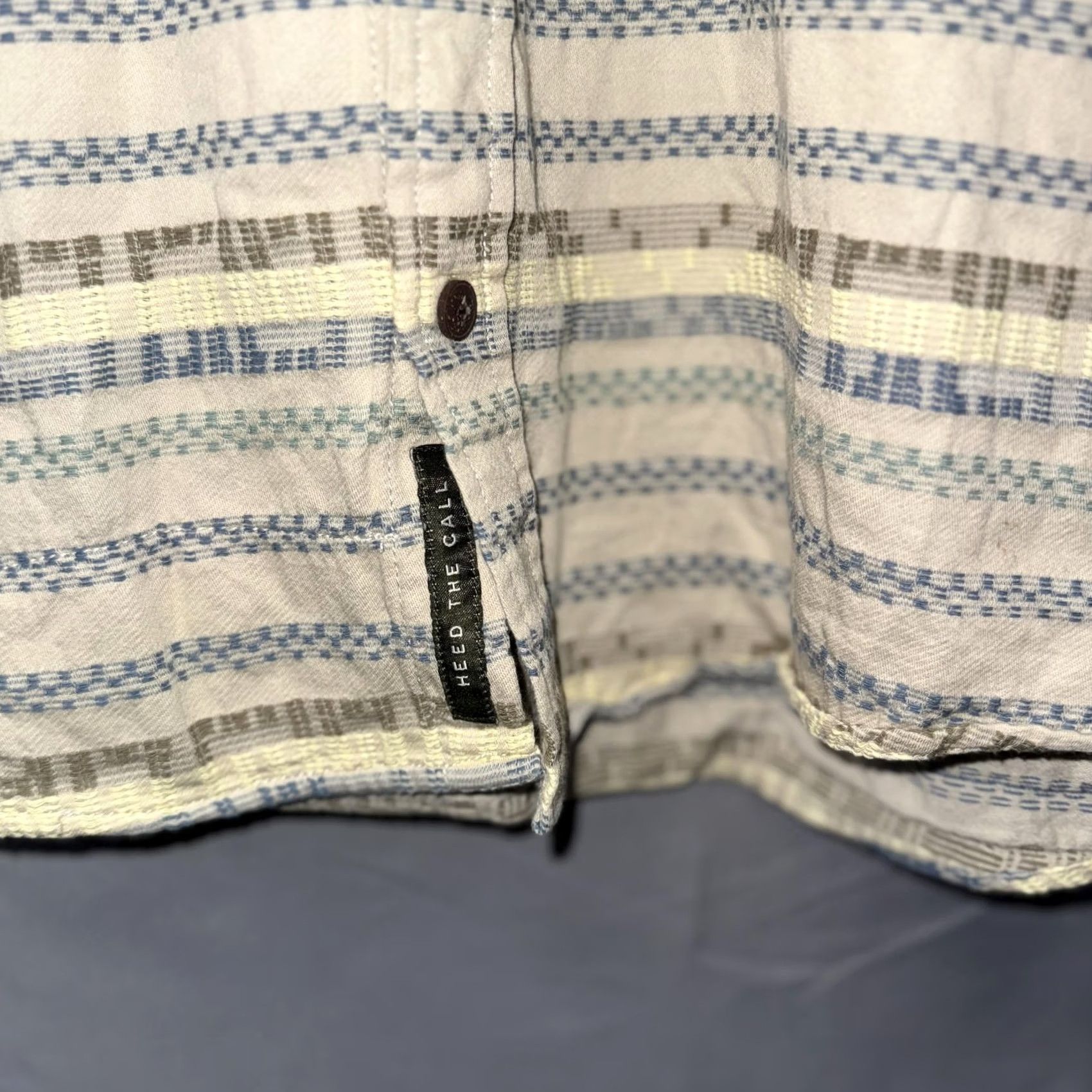 Vintage Howler Bros Shirt Mens L Beige Blue Striped Short Sleeve Button Front Cotton Size US L / EU 52-54 / 3 - 4 Thumbnail