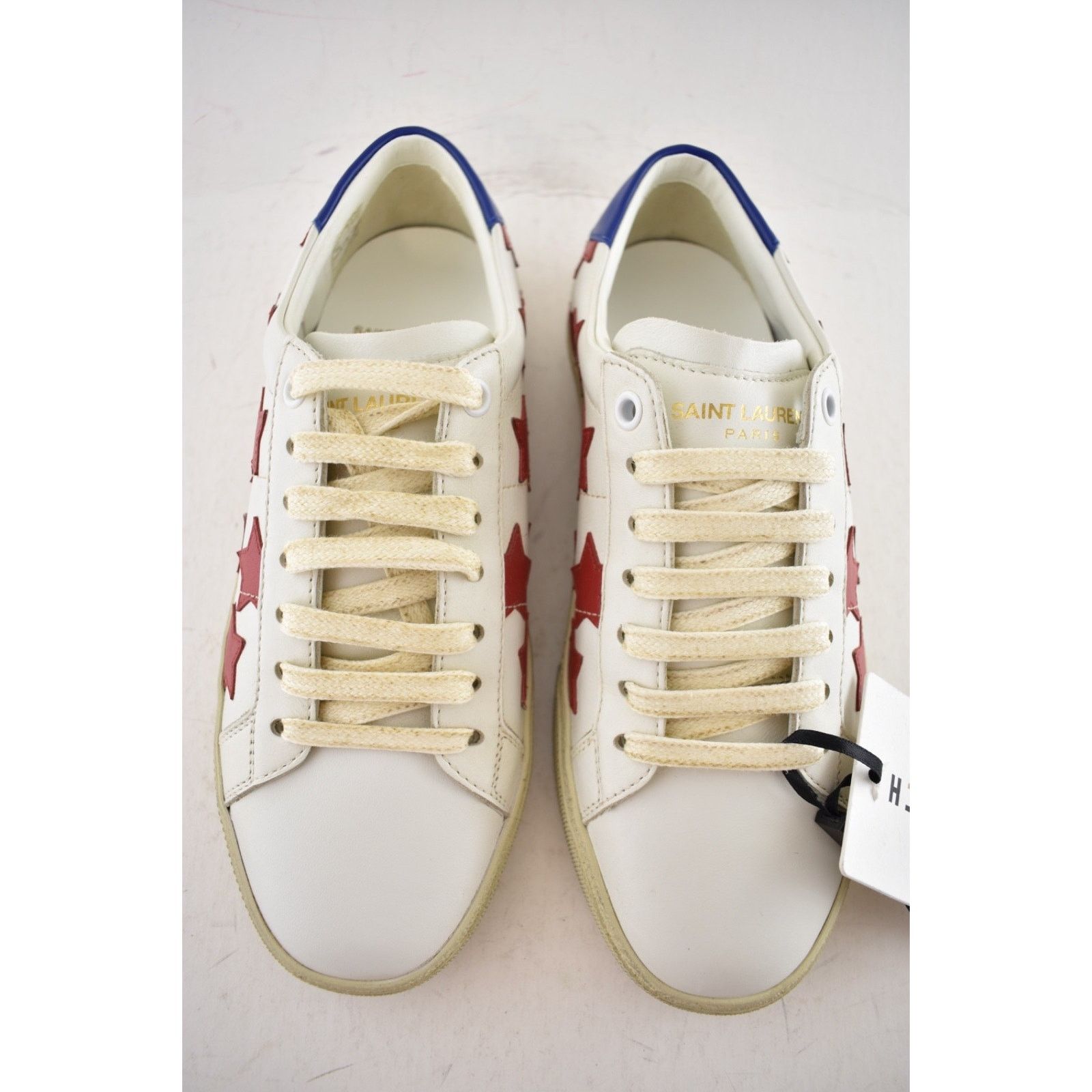 Yves Saint Laurent Court Classic SL Red Star Distressed Flat Low Top Sneaker Size US 6 / IT 36 - 7 Thumbnail