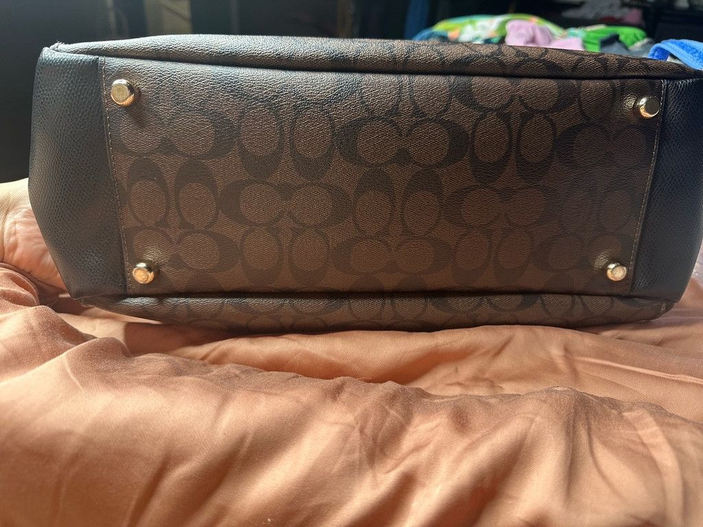 Coach COACH MORGAN SATCHEL SIGNATURE Black Brown CC Logo Purse EUC Size ONE SIZE - 9 Thumbnail