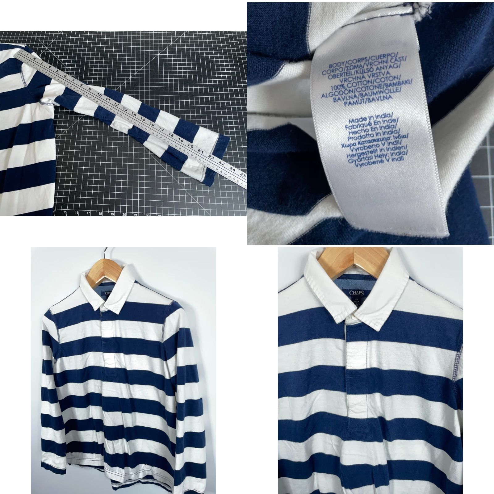 Chaps 90s Chaps Rugby Polo Shirt Long Sleeve Adult M White Blue Stripe Preppy Shirt Size US M / EU 48-50 / 2 - 8 Thumbnail
