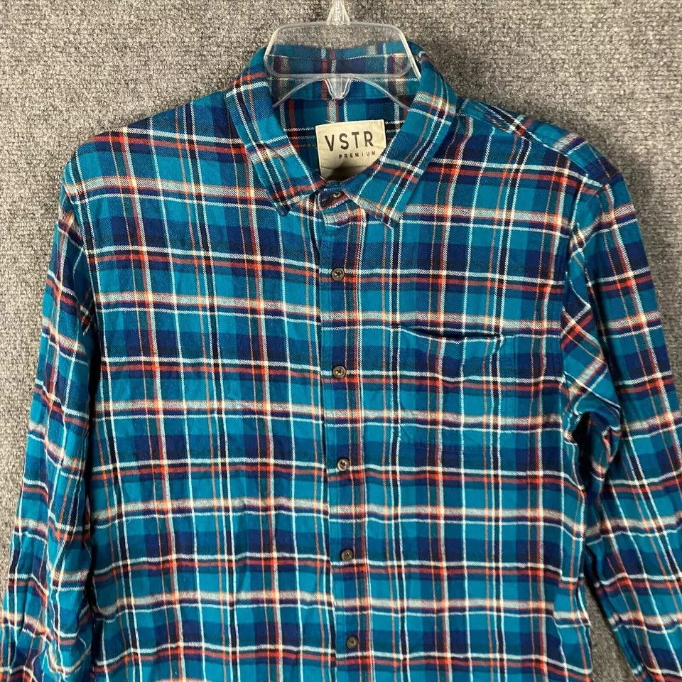 VSTR VSTR Flannel Men's Small Plaid Blue 100% Cotton Button Up S Size US S / EU 44-46 / 1 - 2 Thumbnail