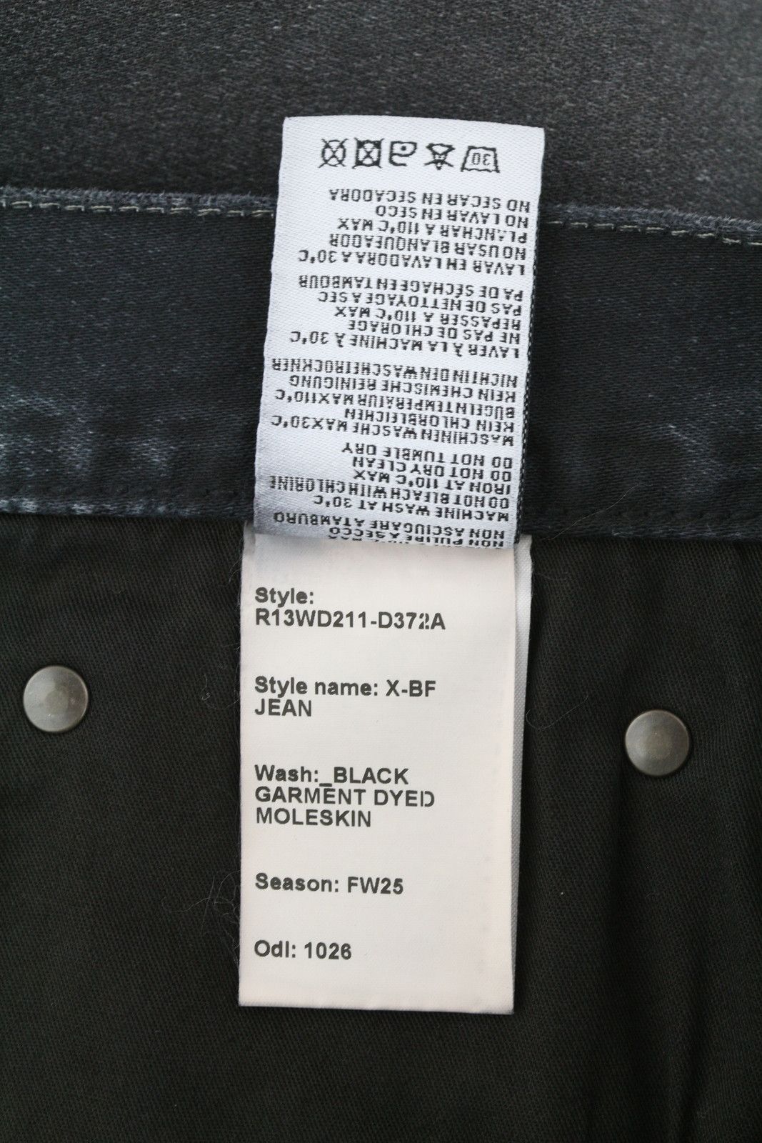 R13 X-BF 26 Black Garment Dyed Moleskin Cropped FW25 86531 Size 26" / US 2 / IT 38 - 9 Thumbnail