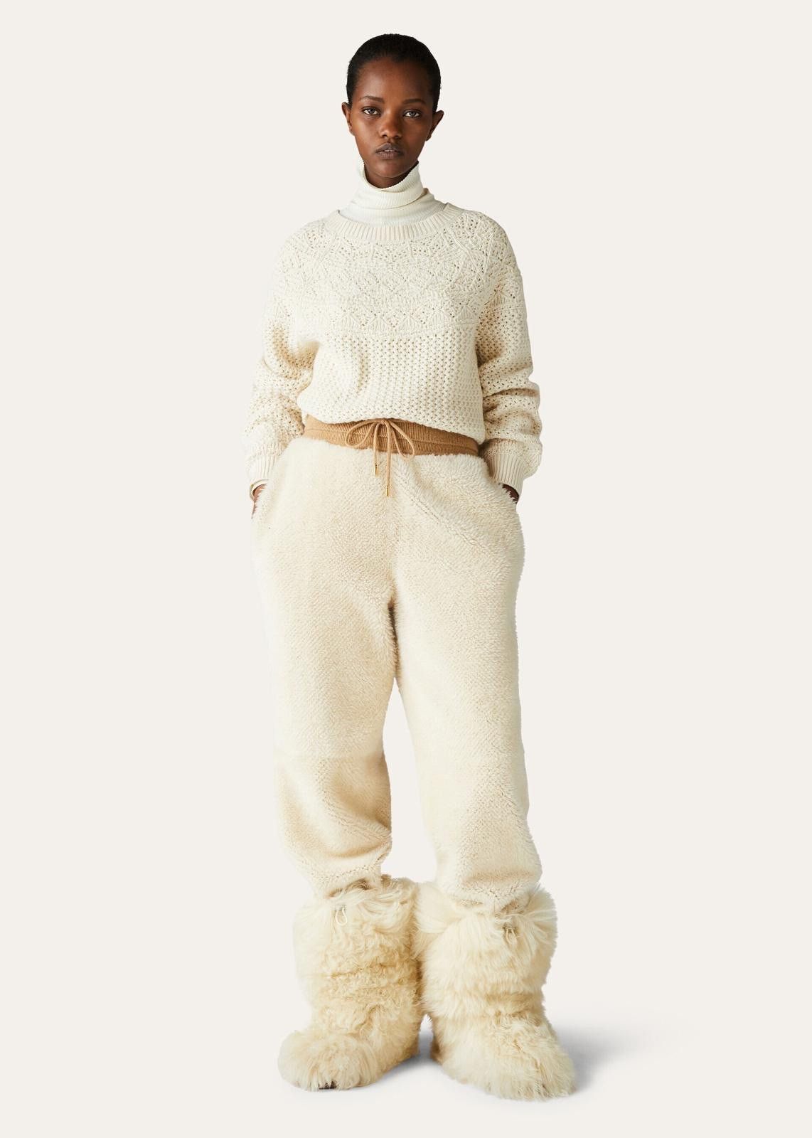 Loro Piana o1srvl11e1224 Gadiel Shearling Joggers in Ivory & Brown Size 30" / US 8 / IT 44 - 7 Thumbnail