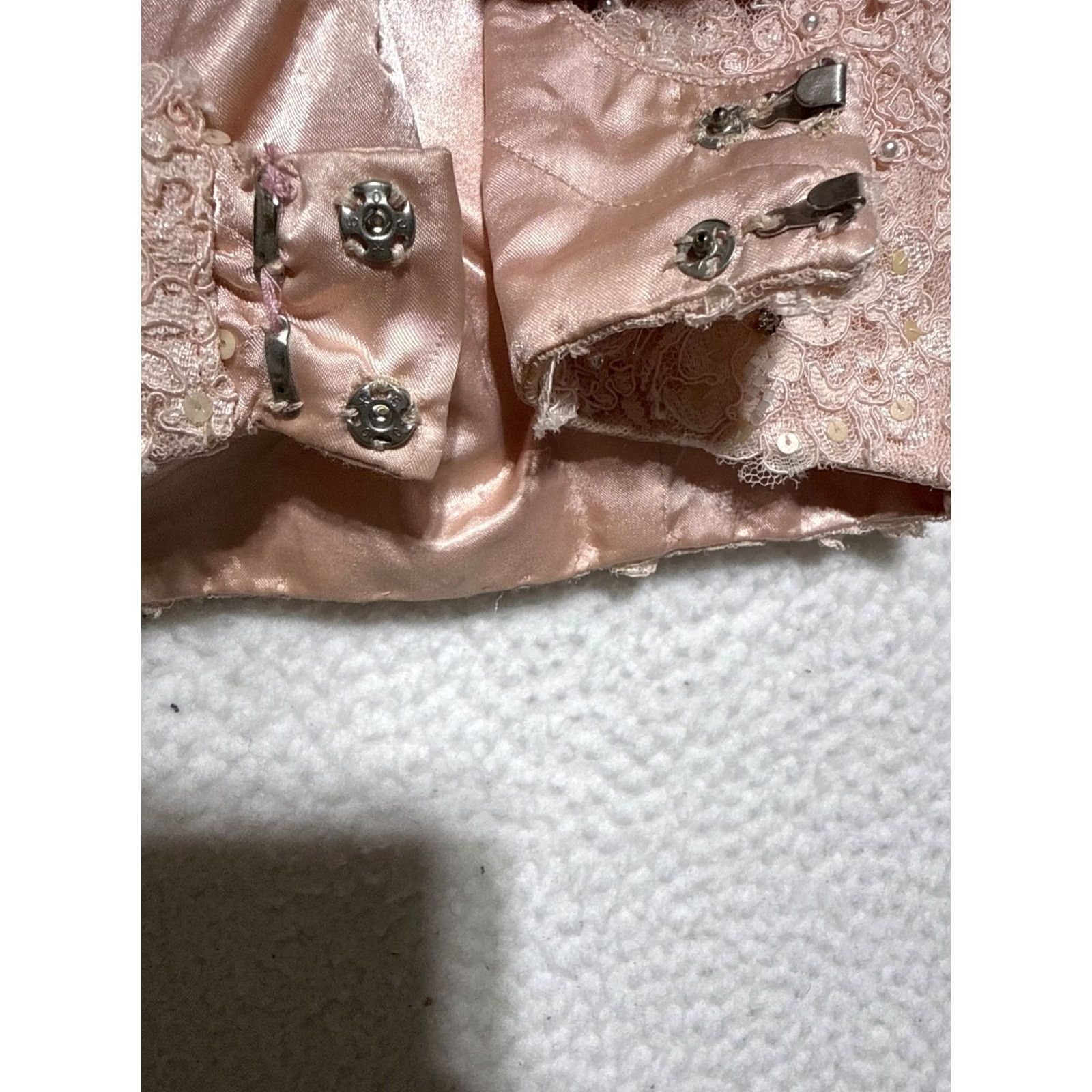 Vintage Sherri Hill 2 Pc Lace Floral Beaded Strap Top & Tulle Skirt Size 2 Prom Dress Pink Womens Ball Gown Sleeveless Off the Shoulder Formal Dry Clean Only Size XS / US 0-2 / IT 36-38 - 6 Thumbnail