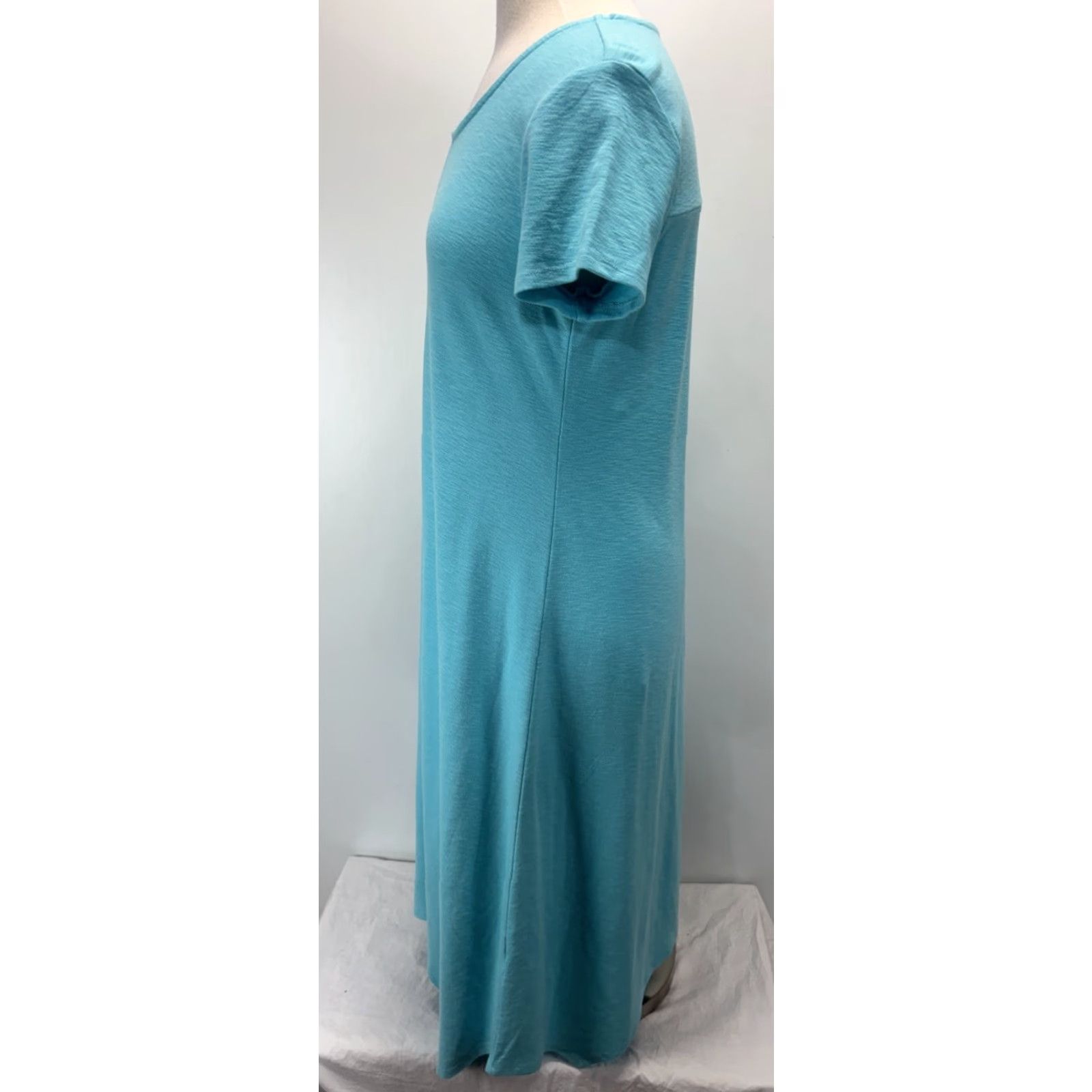 Vintage VINTAGE Chico's Women's Midi Dress Small Aqua Blue A-Line Cotton Blend Short Sleeve Stretch 90s, Pullover, Solid Size 32" / US 10 / IT 46 - 2 Thumbnail