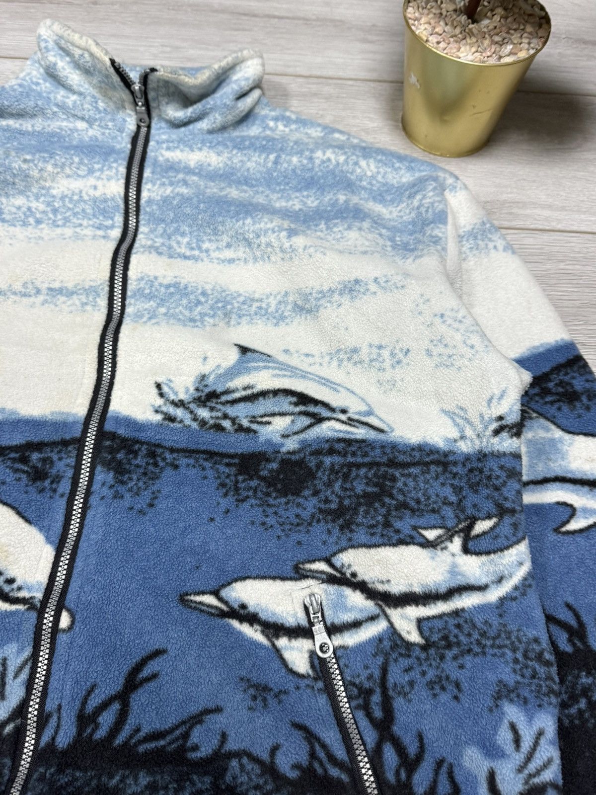 Vintage Dolphins 🐬 made in UK waves sea vintage fleece all over zip Size US XL / EU 56 / 4 - 5 Thumbnail