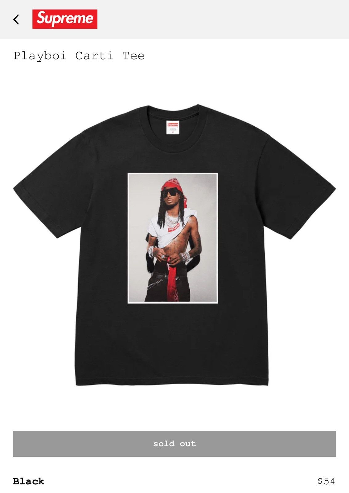Supreme Supreme playboi carti tee size Large black Size US L / EU 52-54 / 3 - 4 Thumbnail