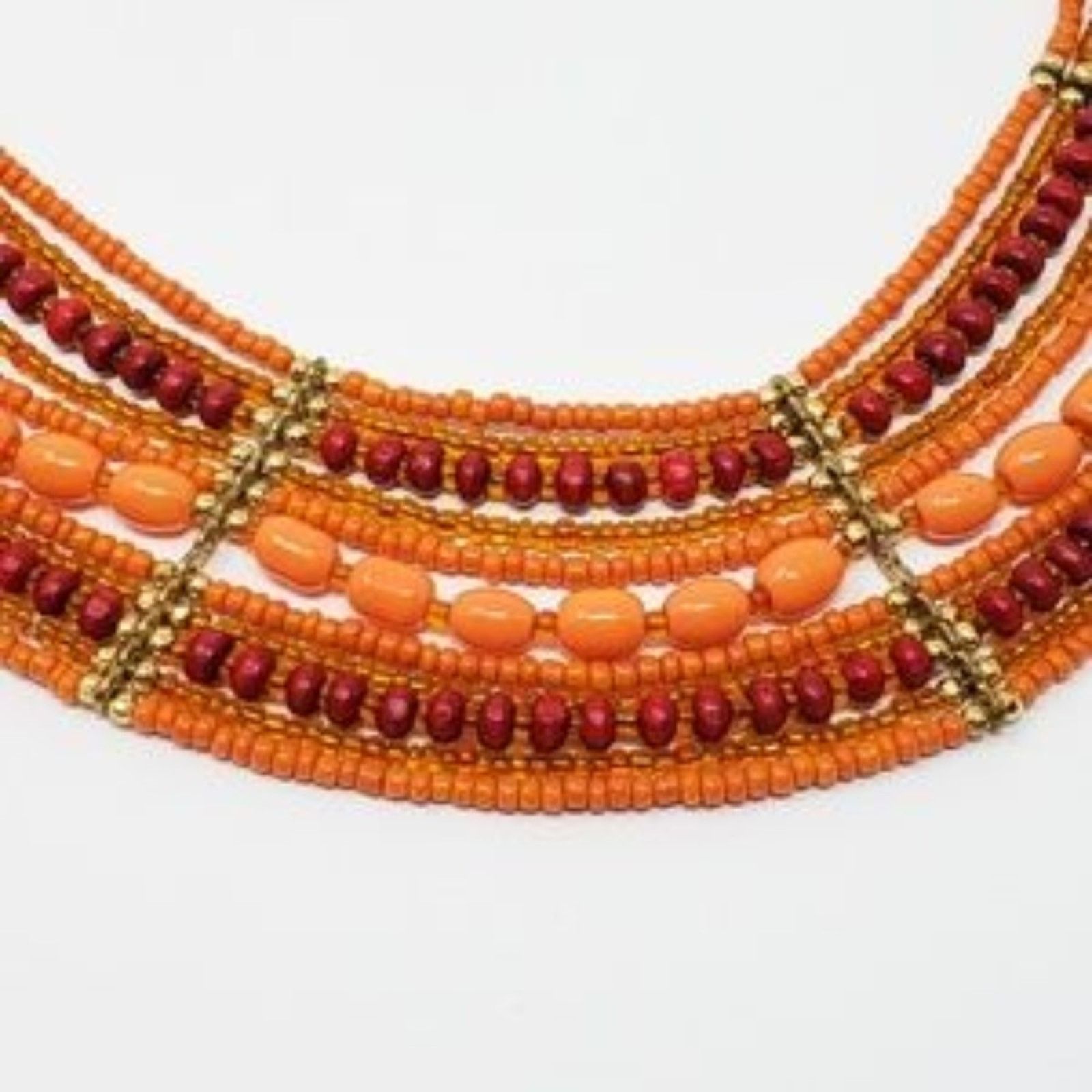 Other Multi-Strand Beaded Red, Orange & Gold-Tone Necklace Size ONE SIZE - 3 Thumbnail