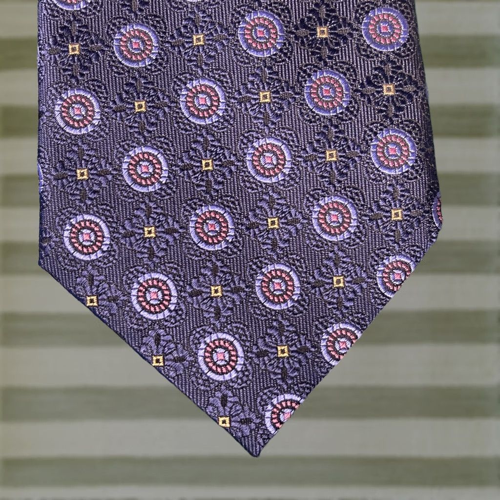 David Donahue David Donahue Silk Tie Blue Purple Coins Designer Made In USA Of Italian Silk Men Tie Blue Coins Designer Silk Italy USA Size ONE SIZE - 1 Thumbnail