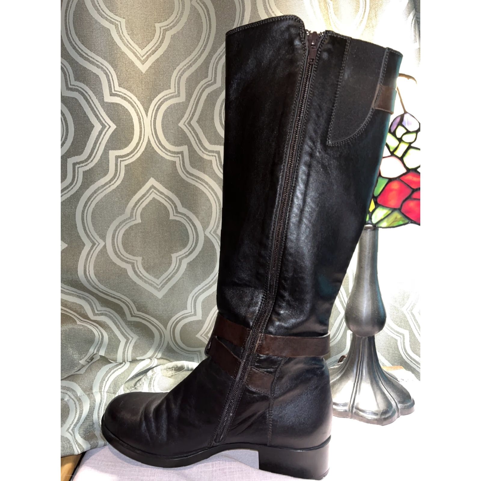 AGL AGL Women's Brown Leather Knee High Boots Size 8 US Buckle Zipper Casual Size US 8 / IT 38 - 2 Thumbnail