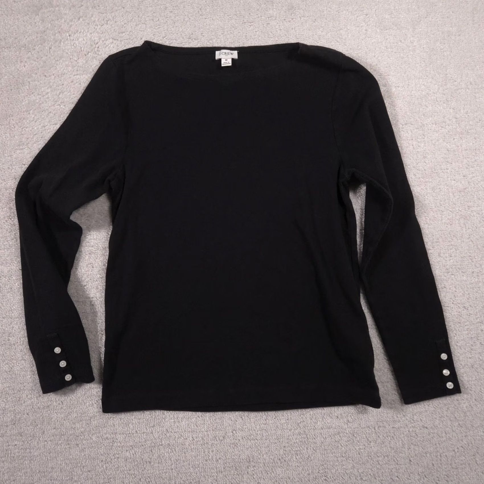 J.Crew J.Crew Shirt Womens M Black Boat Neck Long Sleeve Button Cuff Stretch Top Size M / US 6-8 / IT 42-44 - 2 Thumbnail