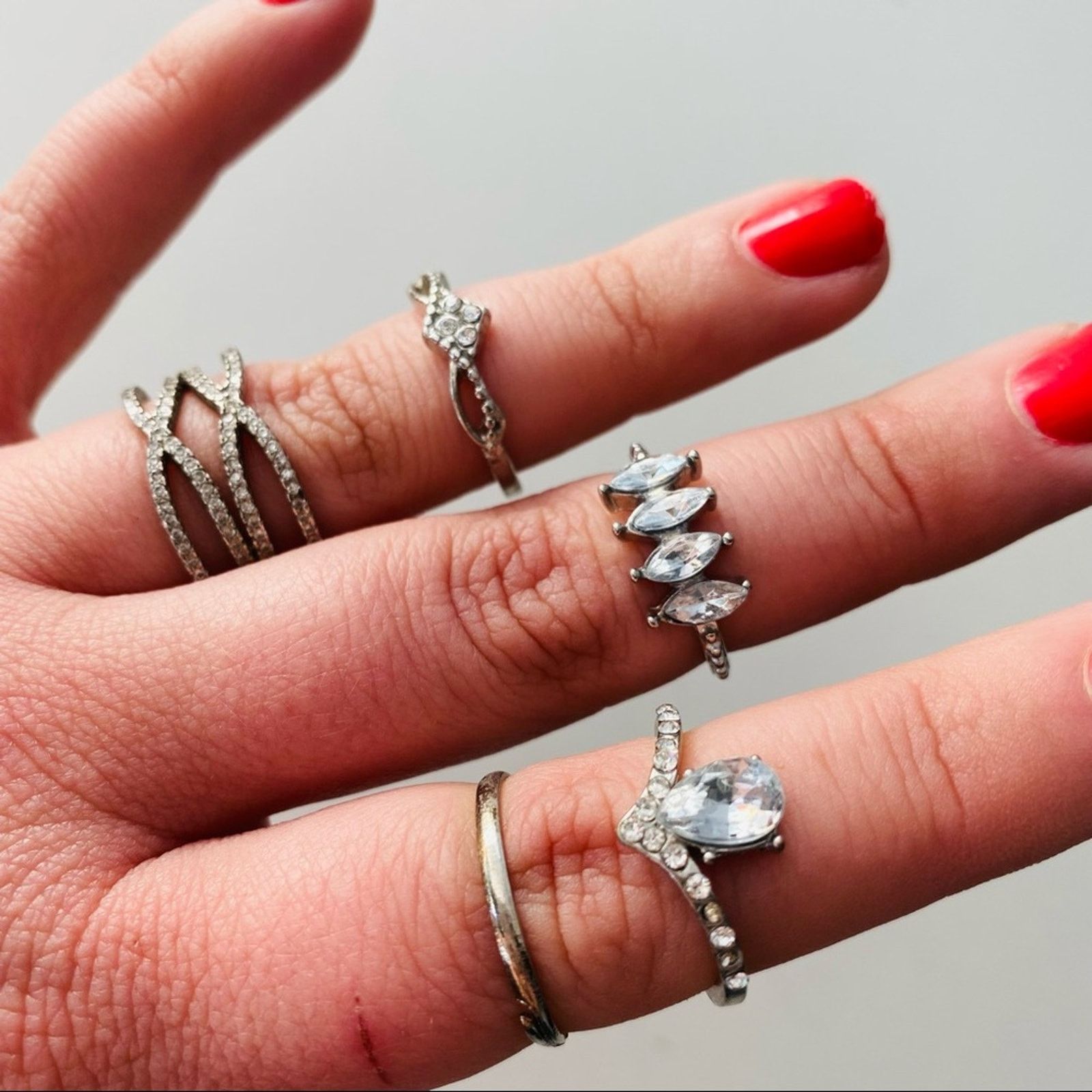 Nordstrom NORDSTROM Silver Band Stone Retro Vintage Ring Jewelry Set Size ONE SIZE - 3 Thumbnail