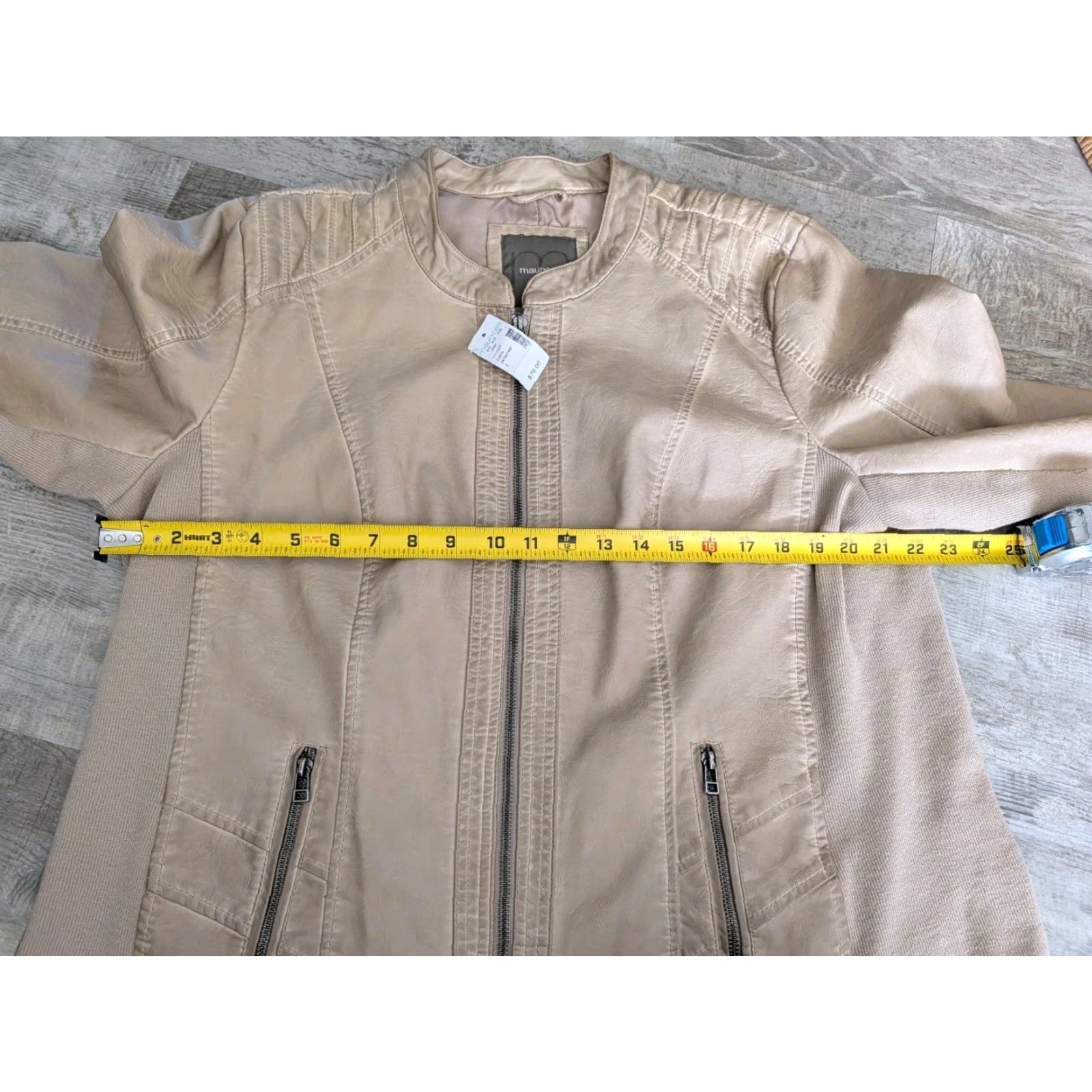 Vintage Maurices NWT Womens Size 2 Faux Leather Moto Jacket Coat Zipper Ribbed Knit Sides Short Length Long Sleeve Motorcycle Jacket Modern Punk Beiges Size XS / US 0-2 / IT 36-38 - 7 Thumbnail