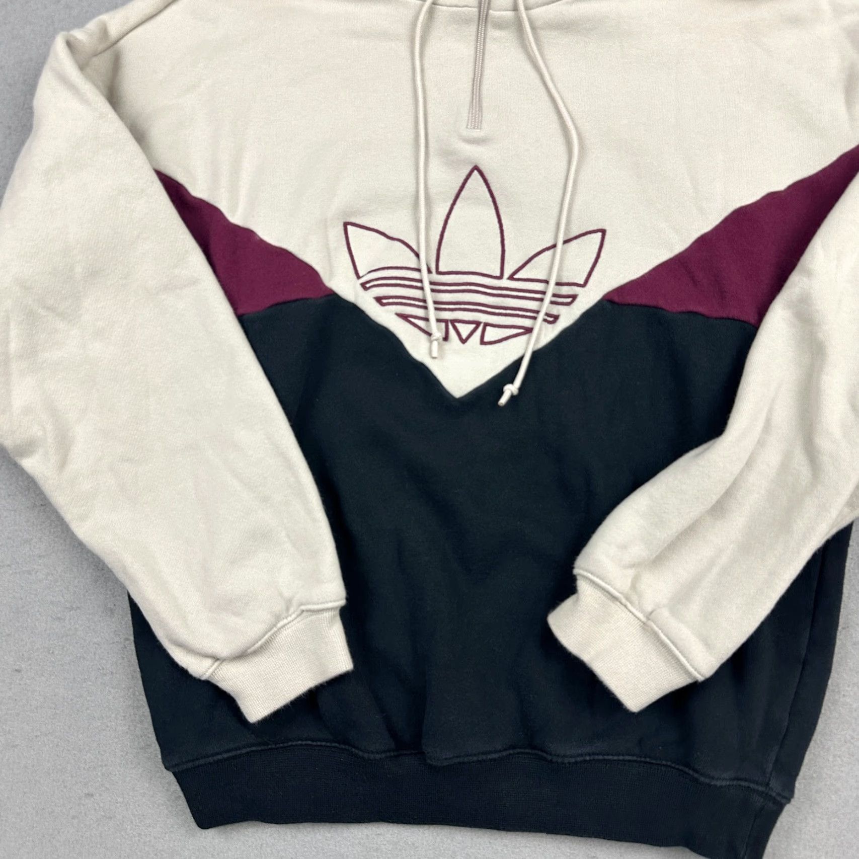 Adidas Adidas Hoodie Women XS Beige Colorado Blue 1/4 Pullover Sweatshirt Trefoil Logo Embroidered Hooded Pockets Activewear Pullover Regular Fit Size XS / US 0-2 / IT 36-38 - 3 Thumbnail