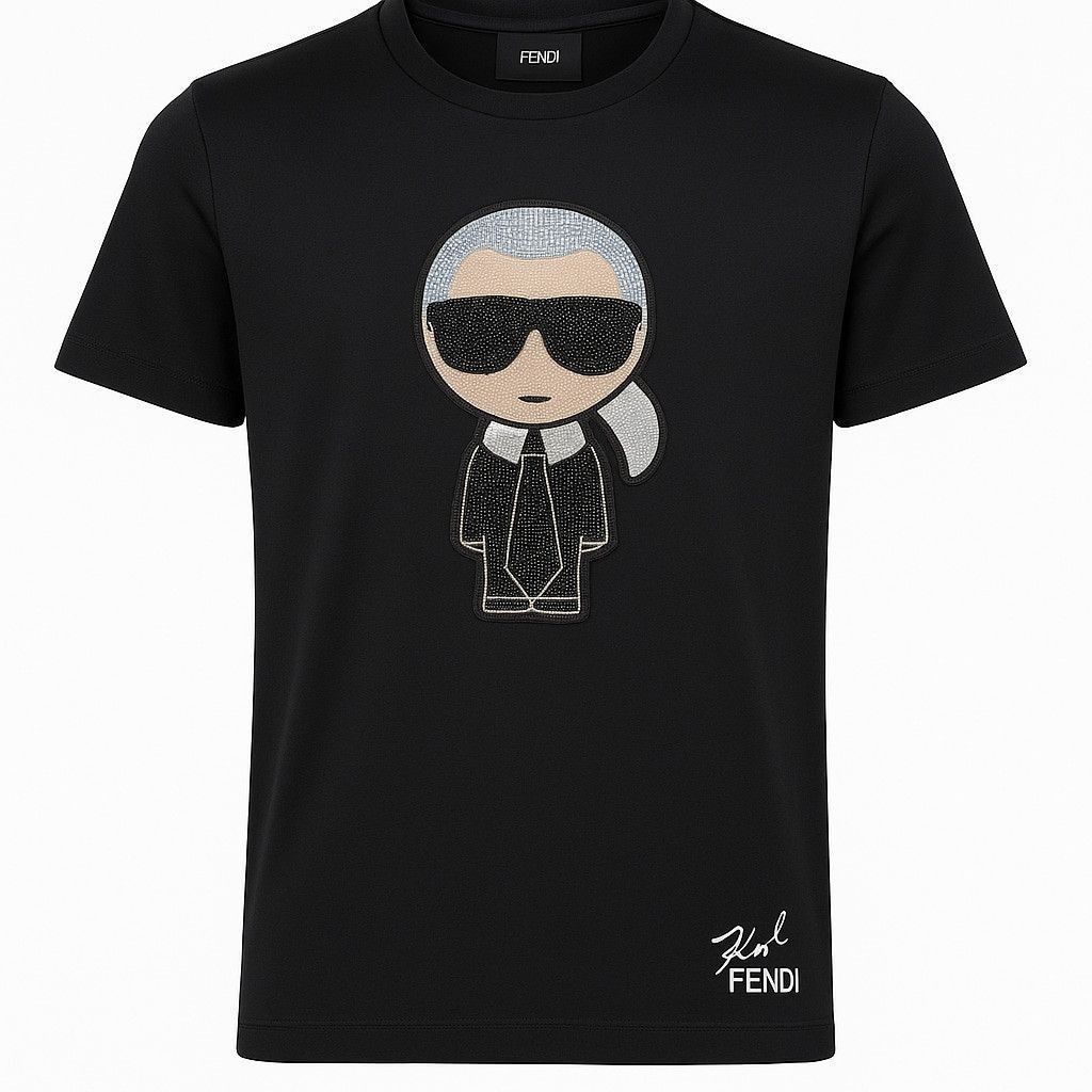 Fendi Fendi Karl Loves Fendi Black Tee -Rhinestone Made in Italy Size US M / EU 48-50 / 2 - 5 Thumbnail