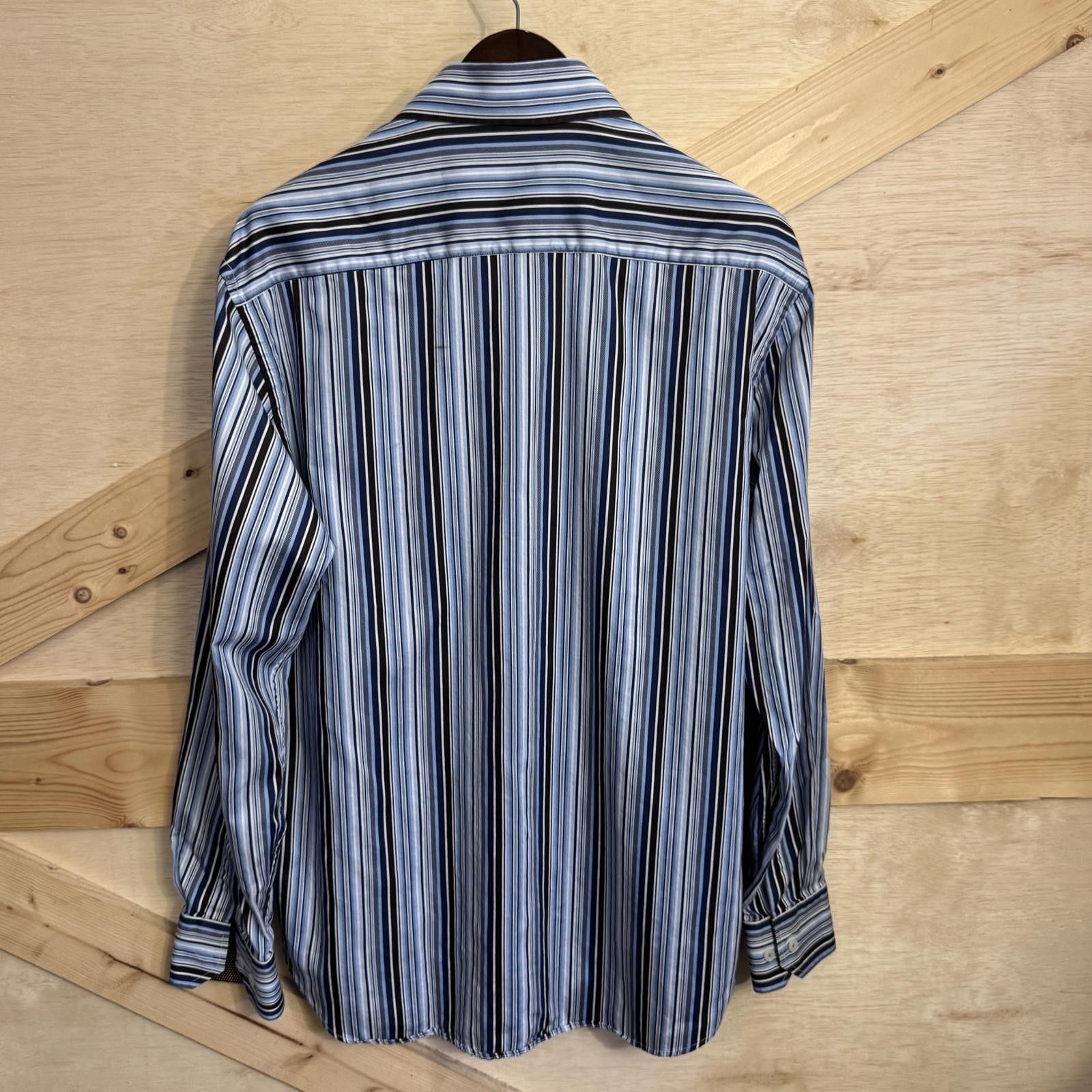 BUGATCHI Bugatchi Shaped Fit Dress Shirt Men XL Striped Flip Cuff Size 44R - 2 Thumbnail