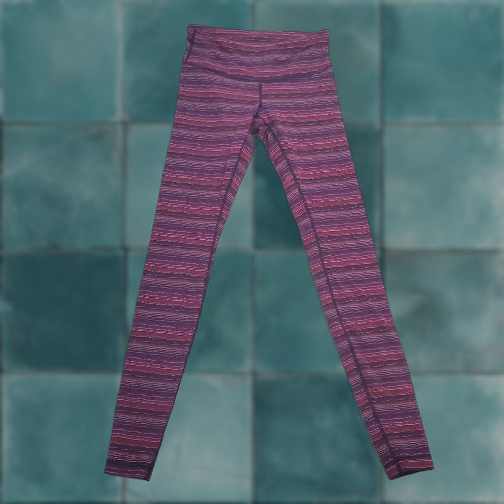 Vintage Lululemon Leggings Women 6 Multicolor Purple Pink Stripe Inseam 31" Active Yoga (Size 28)