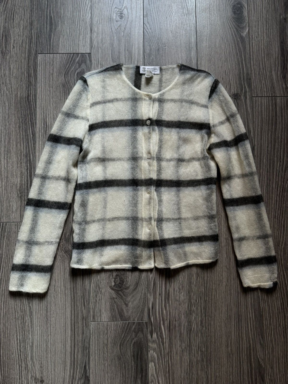 Brunello Cucinelli Brunello Cucinelli Mohair Cashmere blend Checkered Cardigan Size L / US 10 / IT 46 - 1 Thumbnail