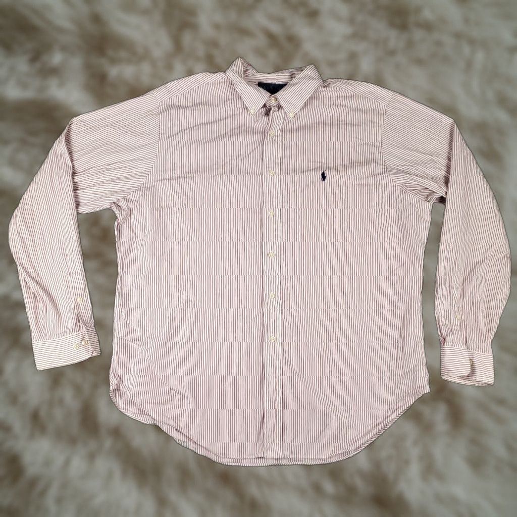 Ralph Lauren Ralph Lauren Dress Shirt Mens 17.5 Red Striped Button-Down Long Sleeve Cuff Regular Fit 100% Cotton Classic/Preppy Style Mens Men’s Shirt Size 46R - 1 Thumbnail