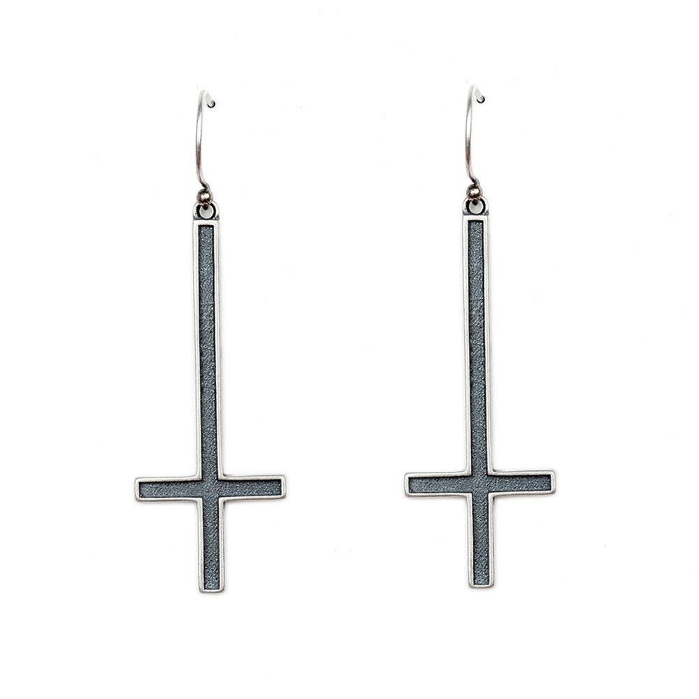 Jewelry Cross 925 Silver Punk Earrings One Pairs Chrome Jewelry Size ONE SIZE - 5 Thumbnail