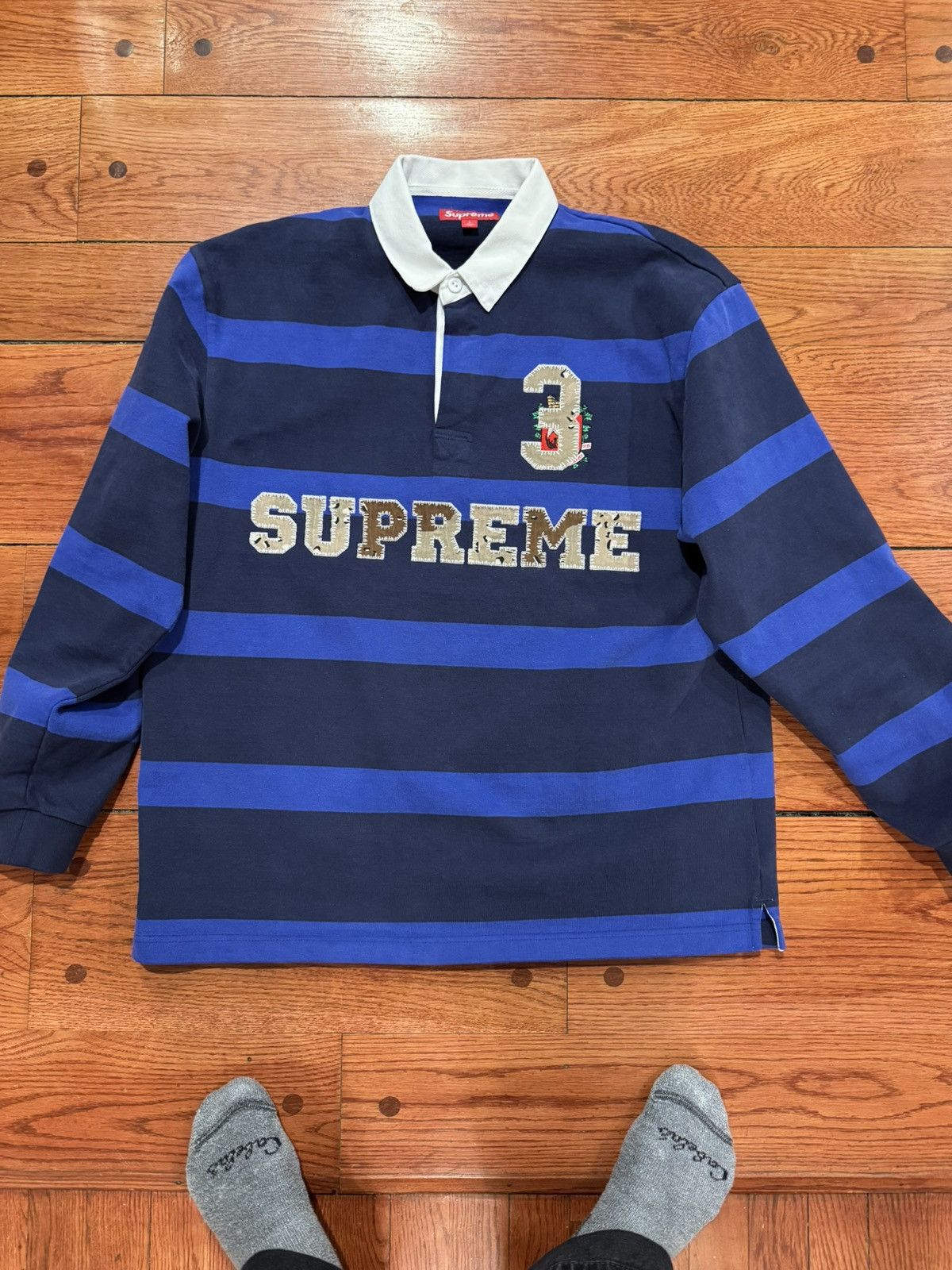 Supreme Supreme Angels Pond Stripe Rugby Large Navy Purple | Grailed