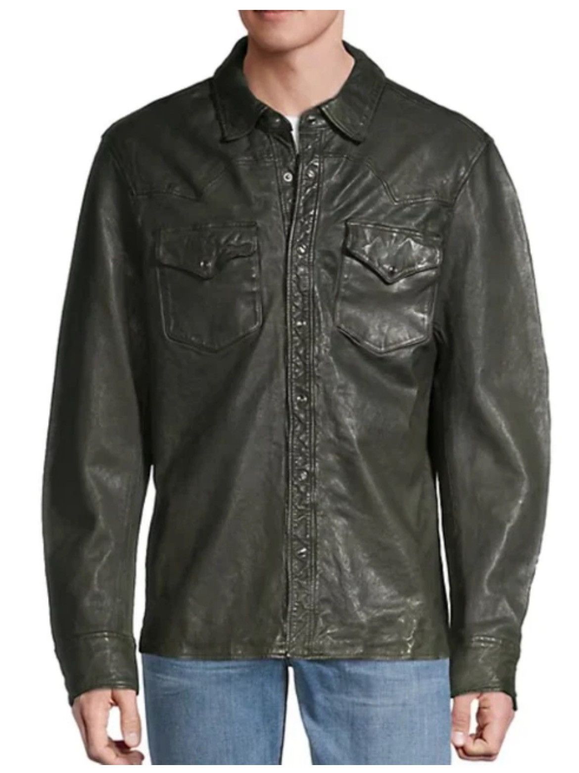 Ralph Lauren Washed Olive Green Leather Shirt Jacket SMALL Size US S / EU 44-46 / 1 - 18 Thumbnail