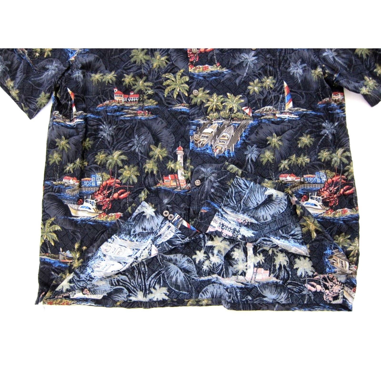 Vintage VINTAGE Batik Bay Hawaiian Shirt Men XL Gray Green Lobster Boat 100% Rayon Button-Up Short Sleeve Floral Pattern Batik Bay Hawaii Shirt Mens XL Size US XL / EU 56 / 4 - 6 Thumbnail