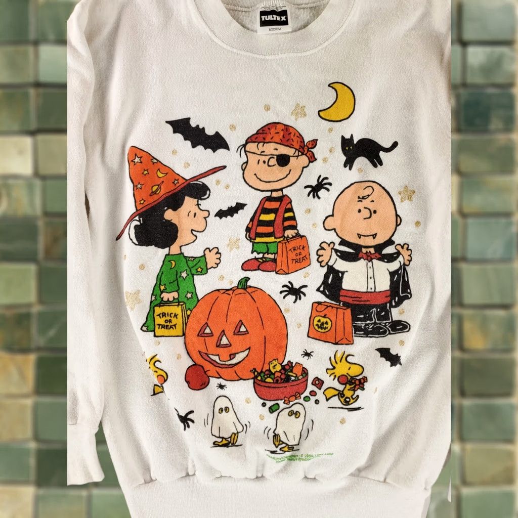 Peanuts VINTAGE Peanuts Sweatshirt 80s Charlie Brown Halloween White Tultex Mens M White Pullover Mens M Size US M / EU 48-50 / 2 - 1 Thumbnail