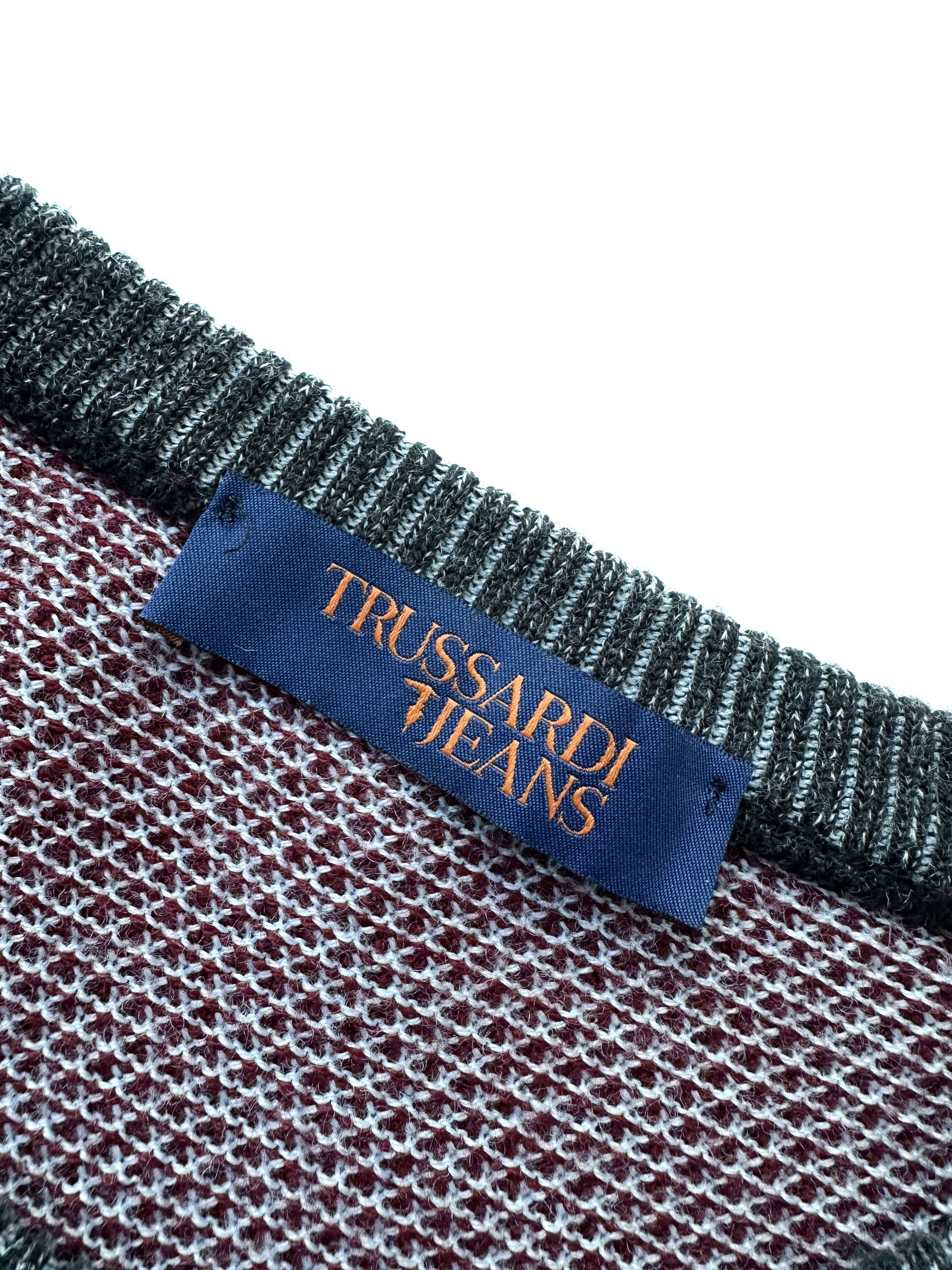Trussardi Trussardi Jeans wool textured burgundy sweater Size US L / EU 52-54 / 3 - 2 Thumbnail