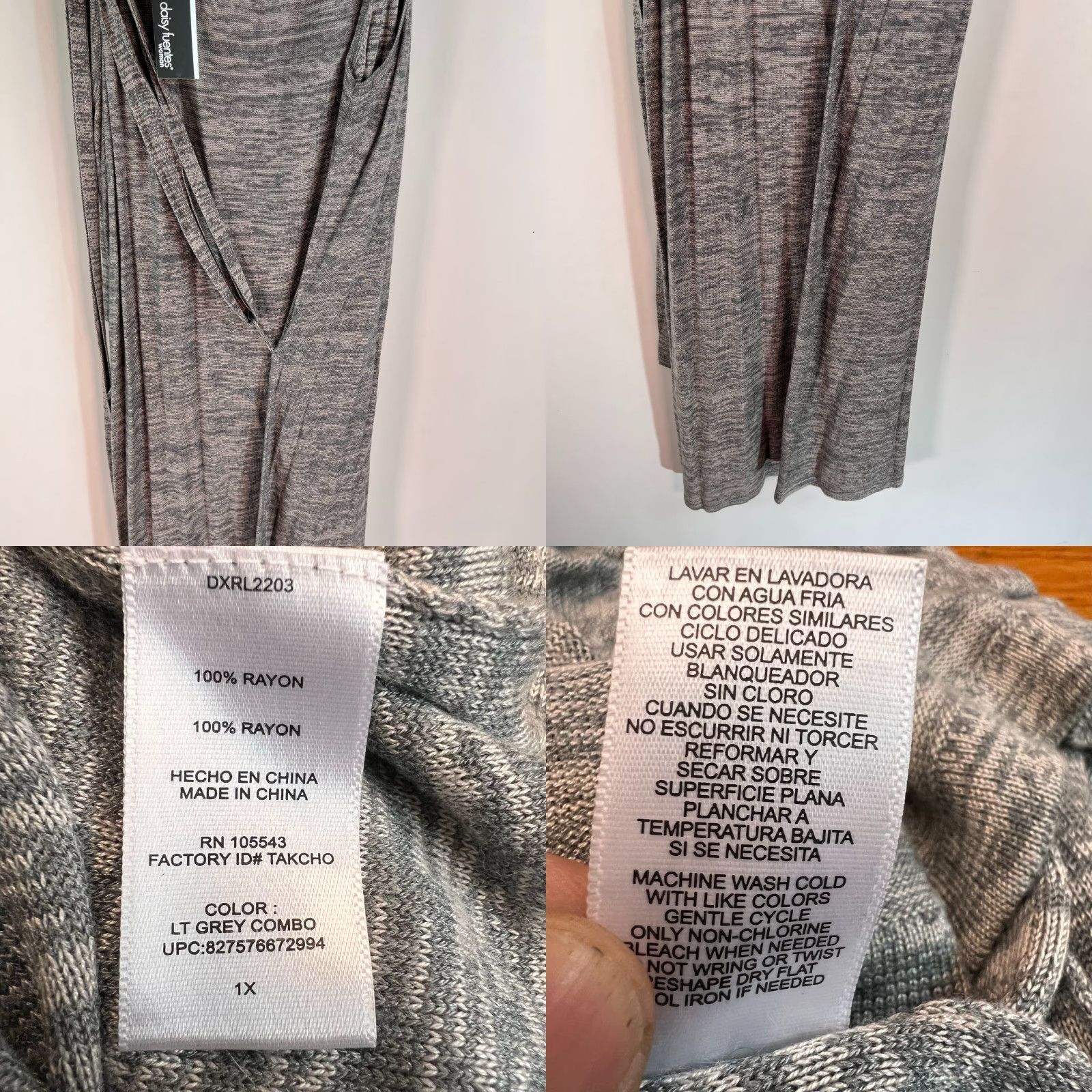 Vintage Daisy Fuentes Dress Belted Knit Rayon Maxi Gray Heather 1X Womens Size XL / US 12-14 / IT 48-50 - 8 Thumbnail